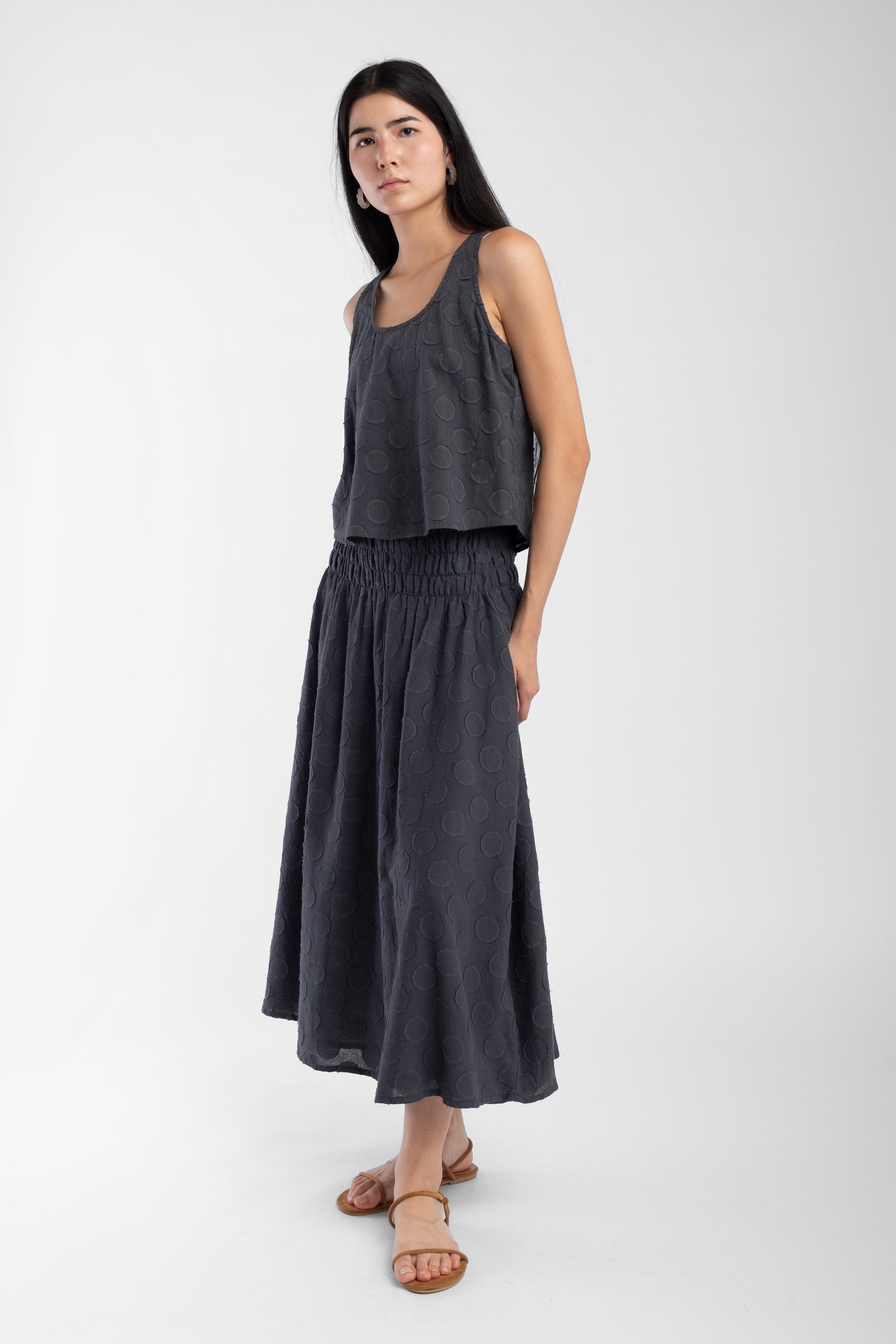 Faded Black Shirred Skirt