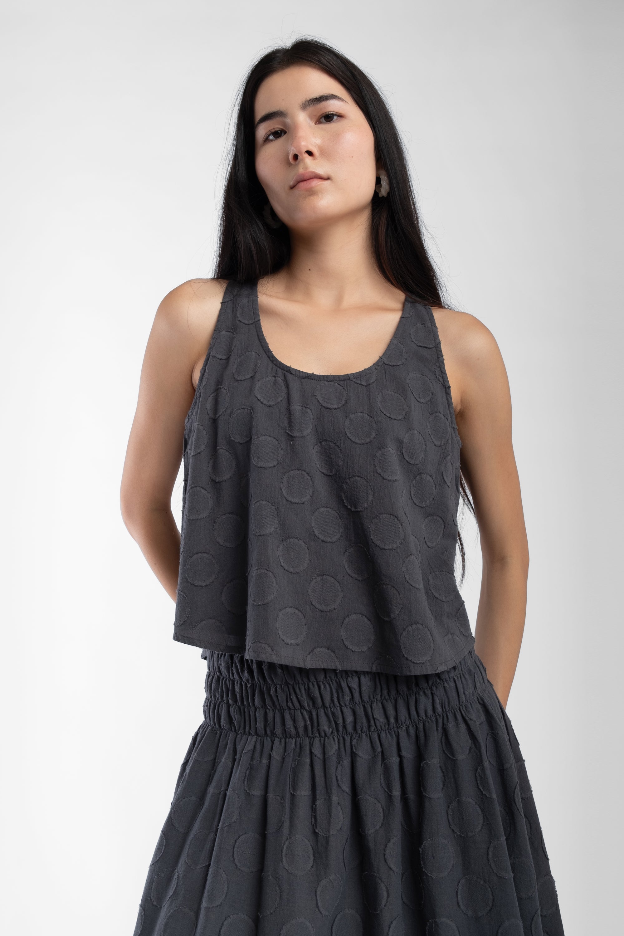 Faded Black Shirred Skirt