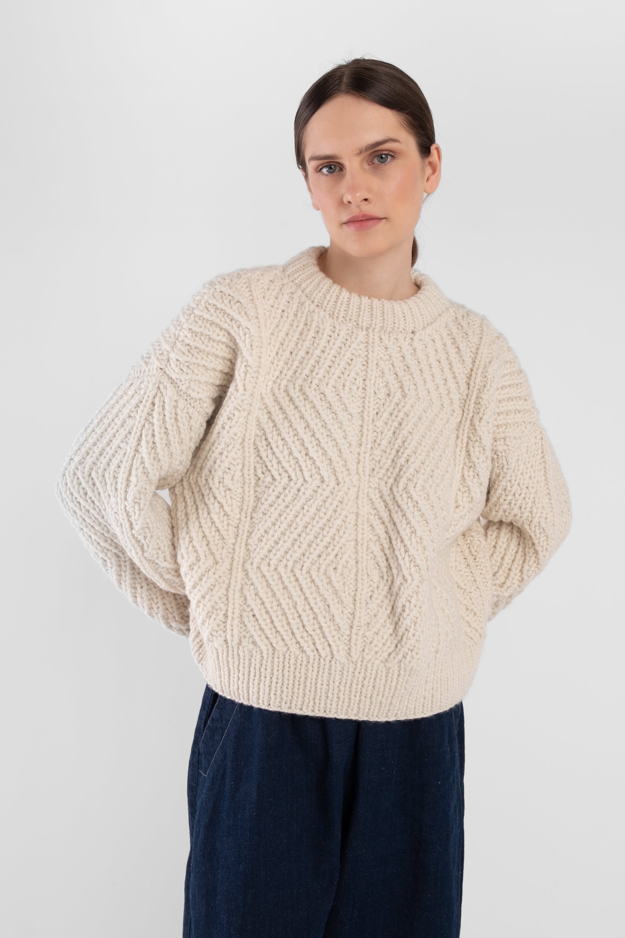 Cream Hand Knit Bevel Sweater