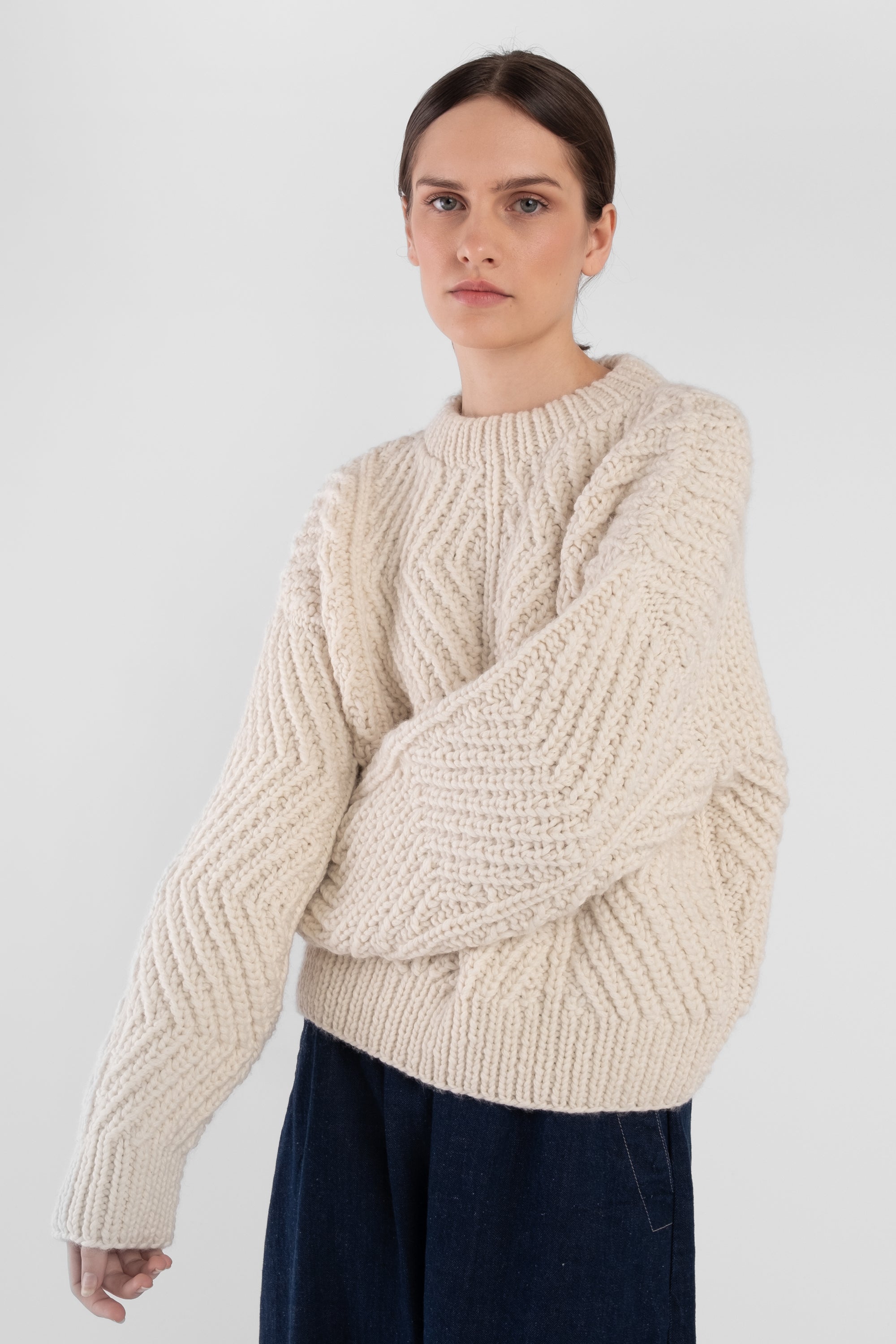 Cream Hand Knit Bevel Sweater