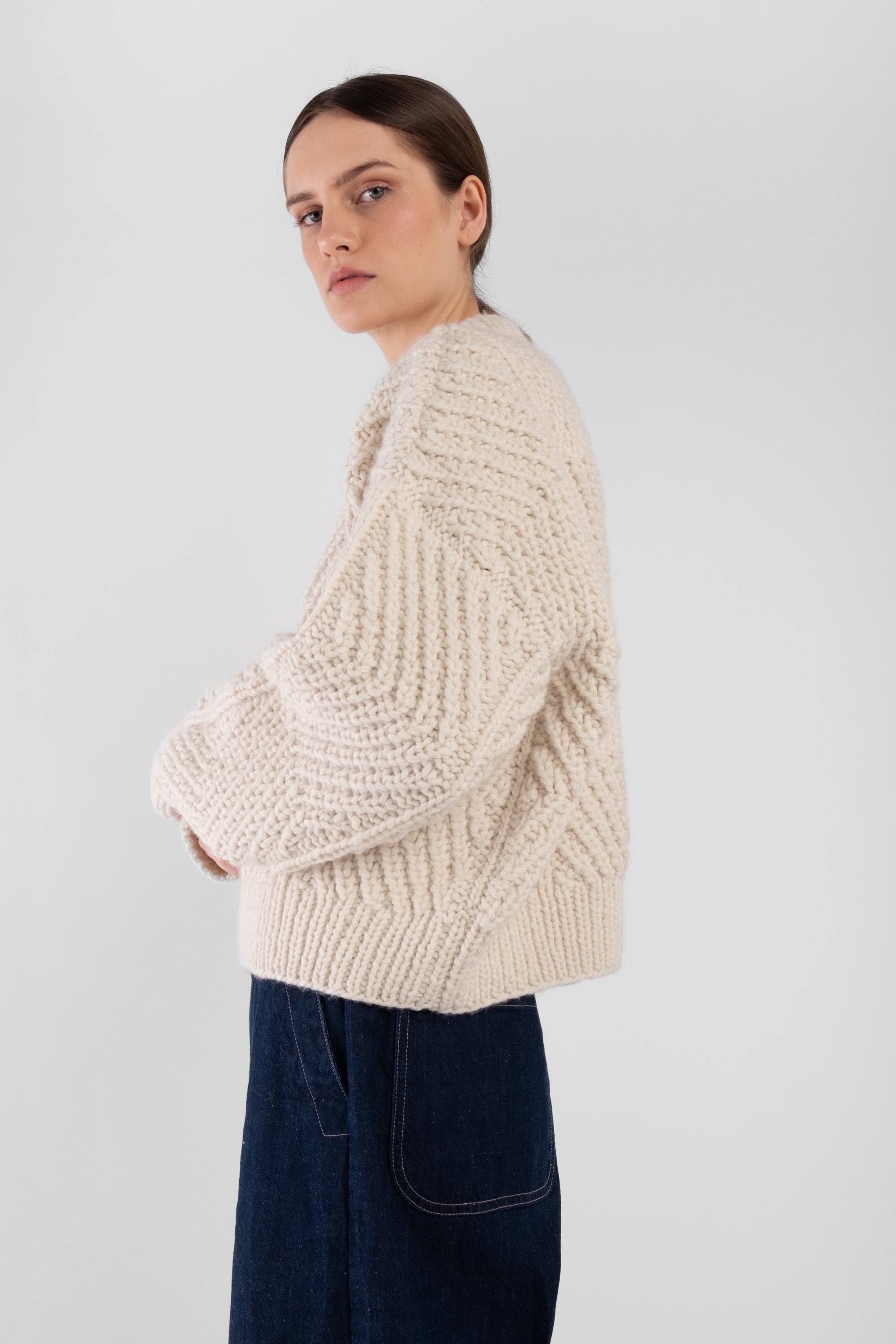 Cream Hand Knit Bevel Sweater