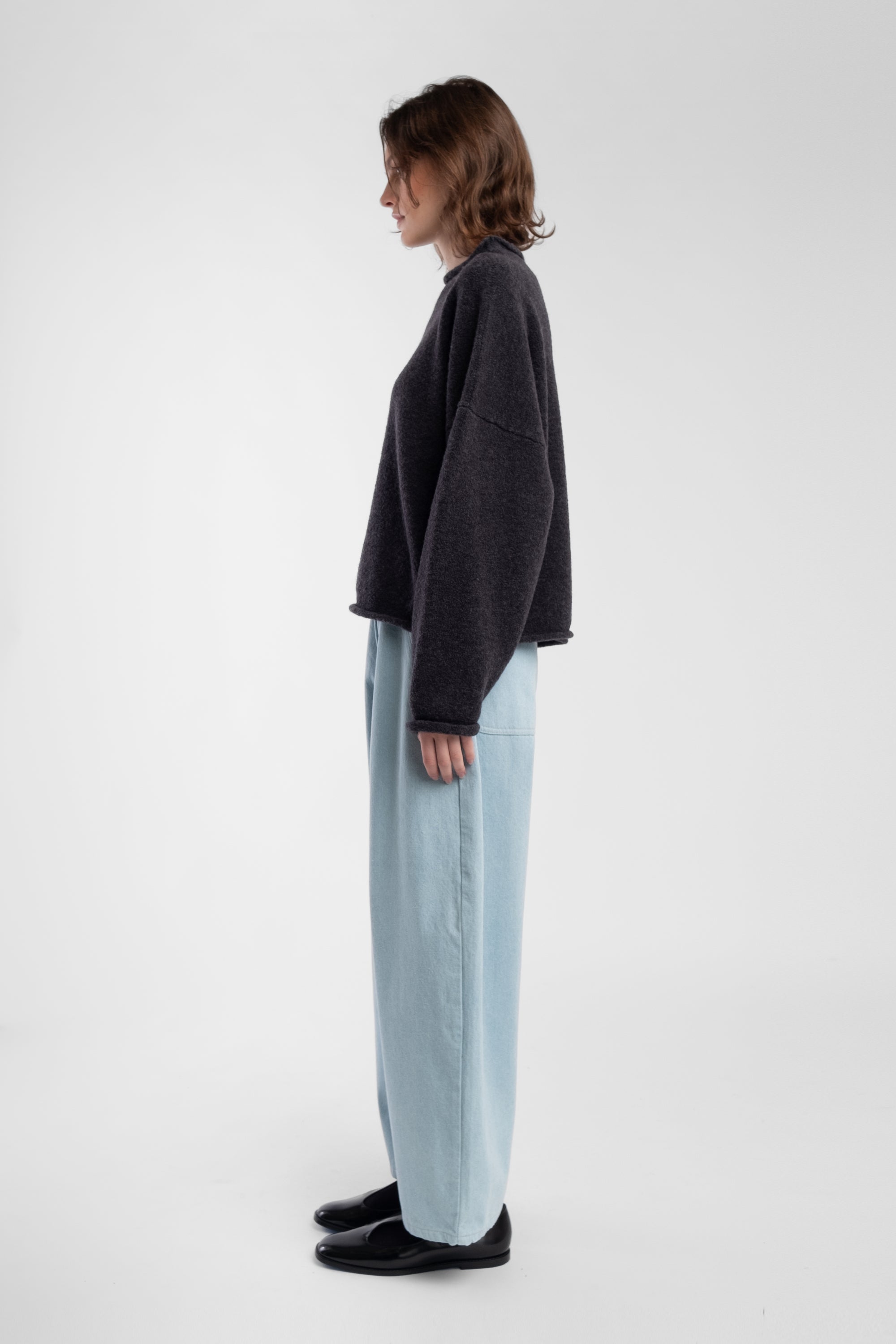 Charcoal Boucle Rolled Sweater