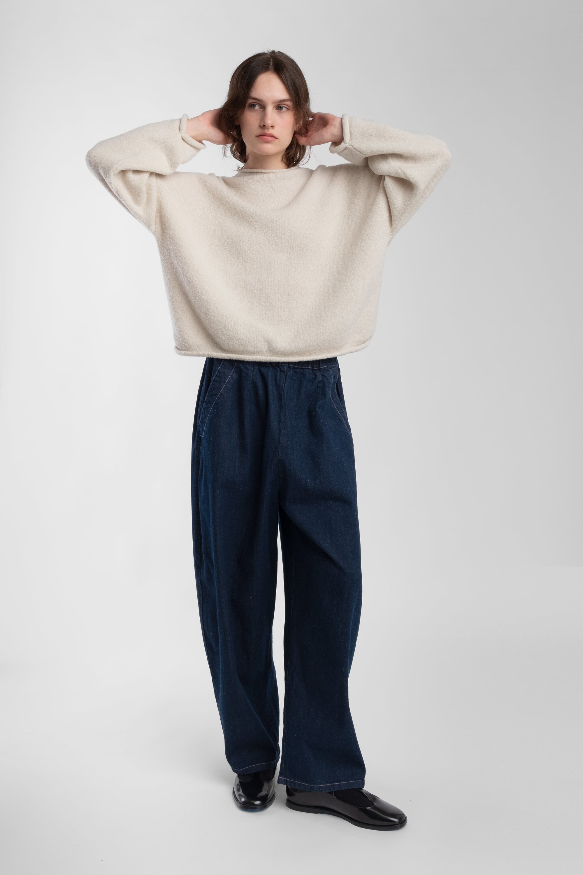 Cream Boucle Rolled Sweater