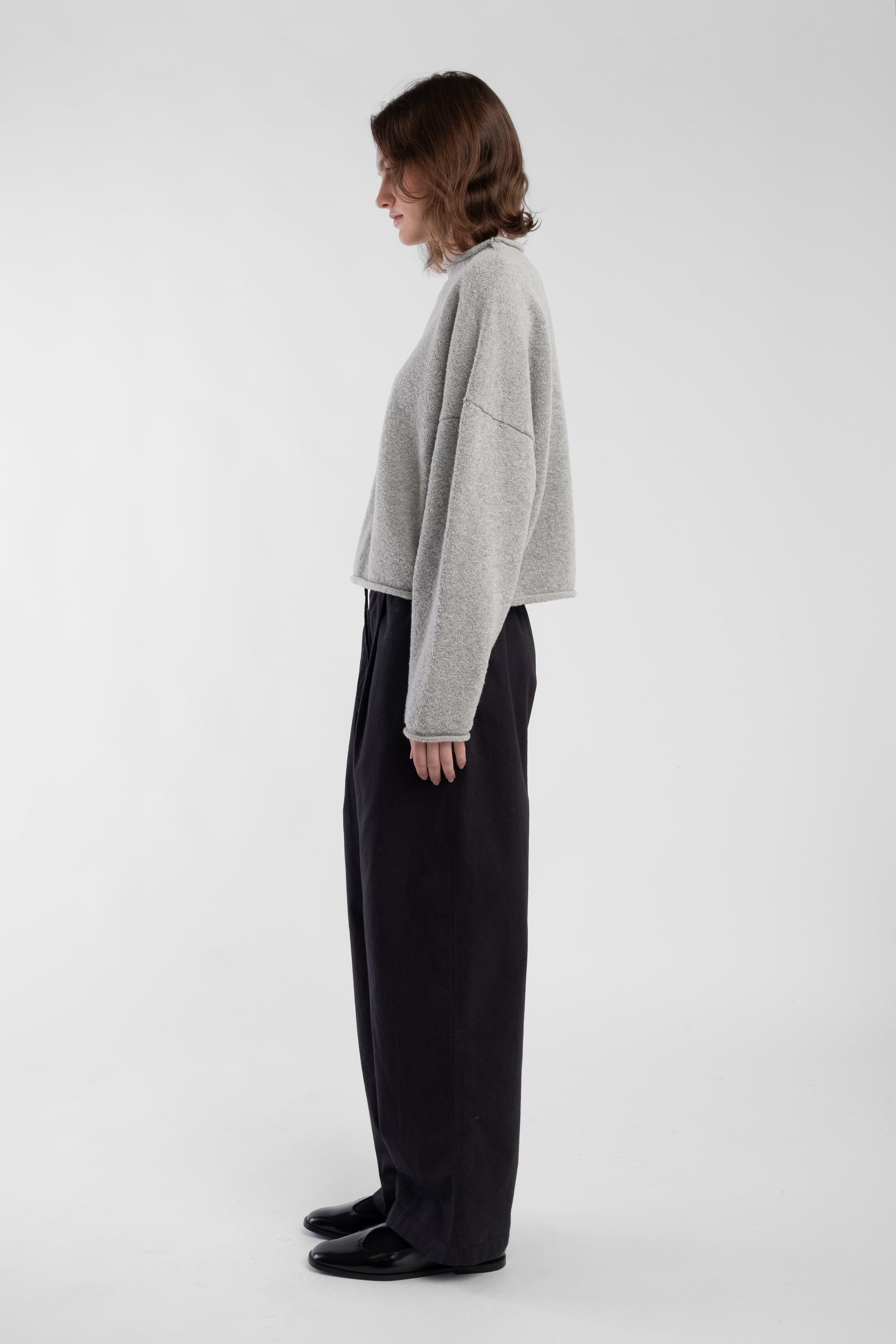Heather Grey Boucle Rolled Sweater