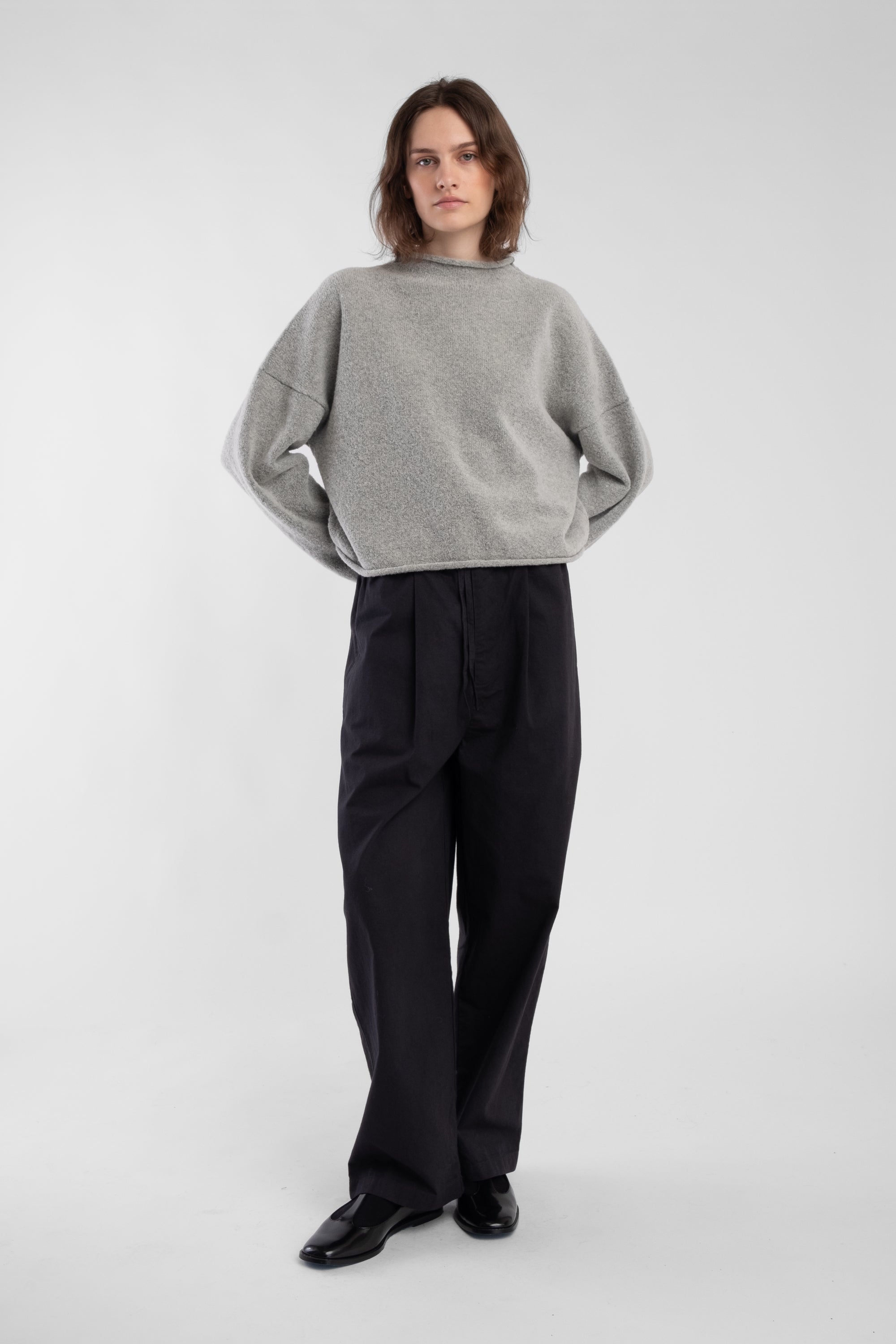 Heather Grey Boucle Rolled Sweater