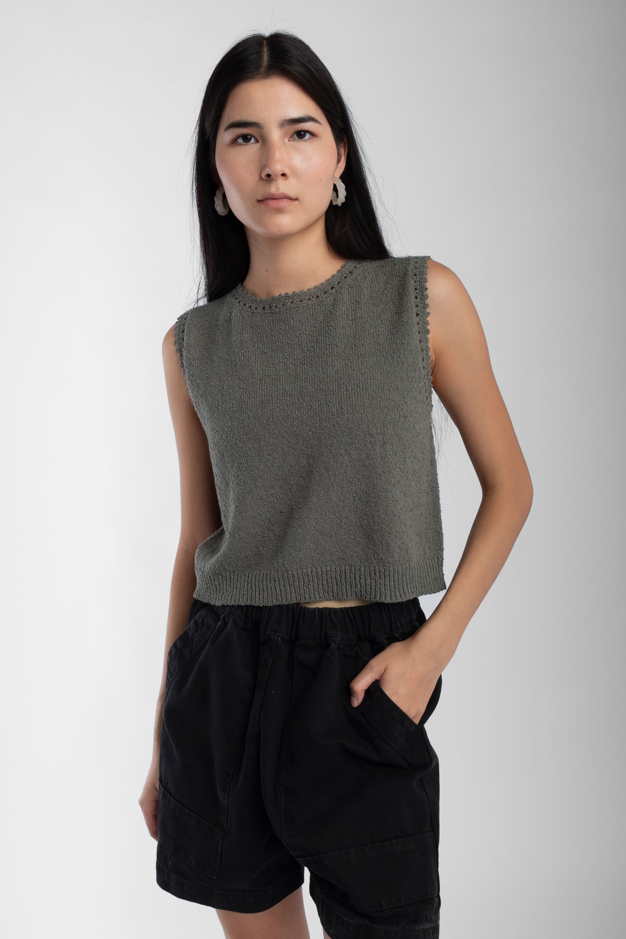 Fog Green Boucle Tank
