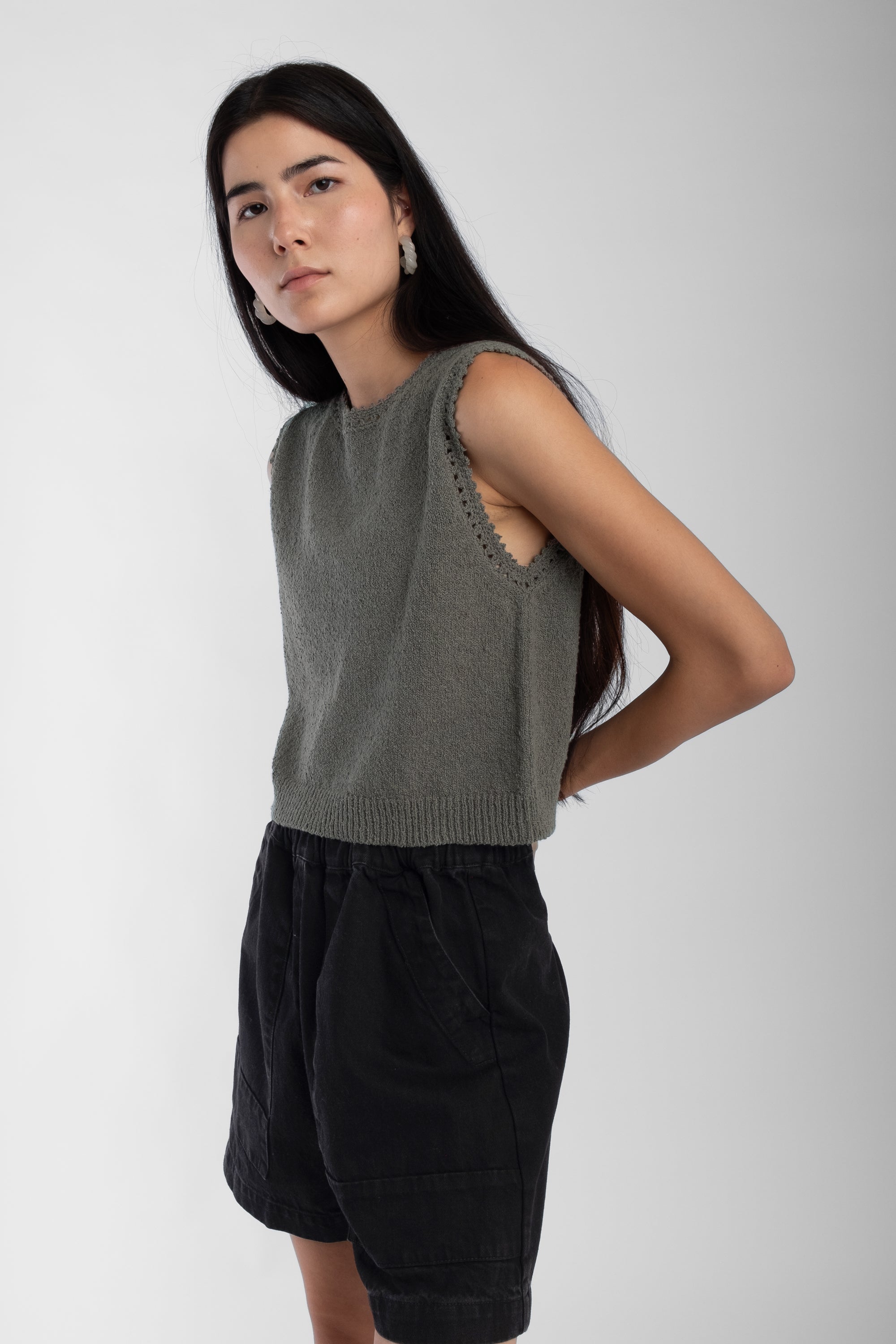 Fog Green Boucle Tank
