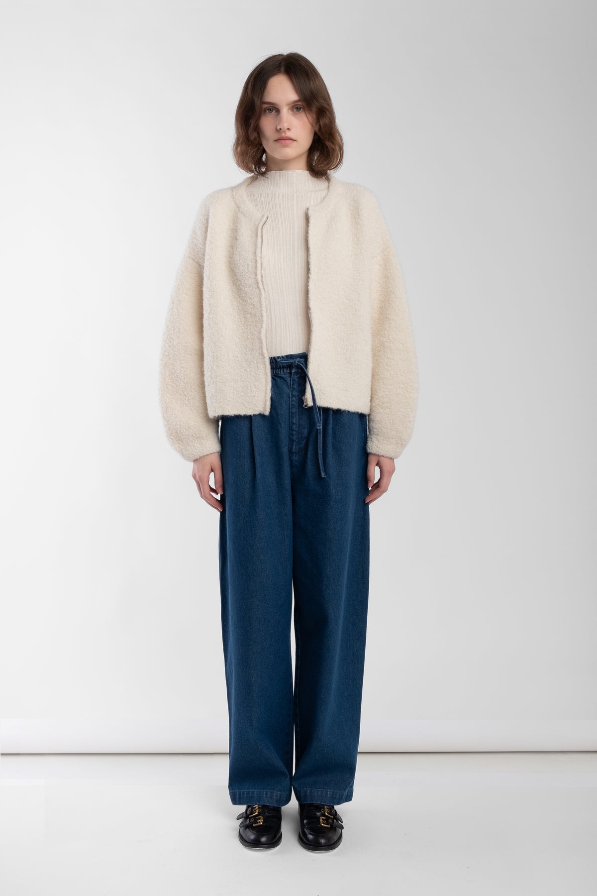 Cream Boucle Zip Cardigan