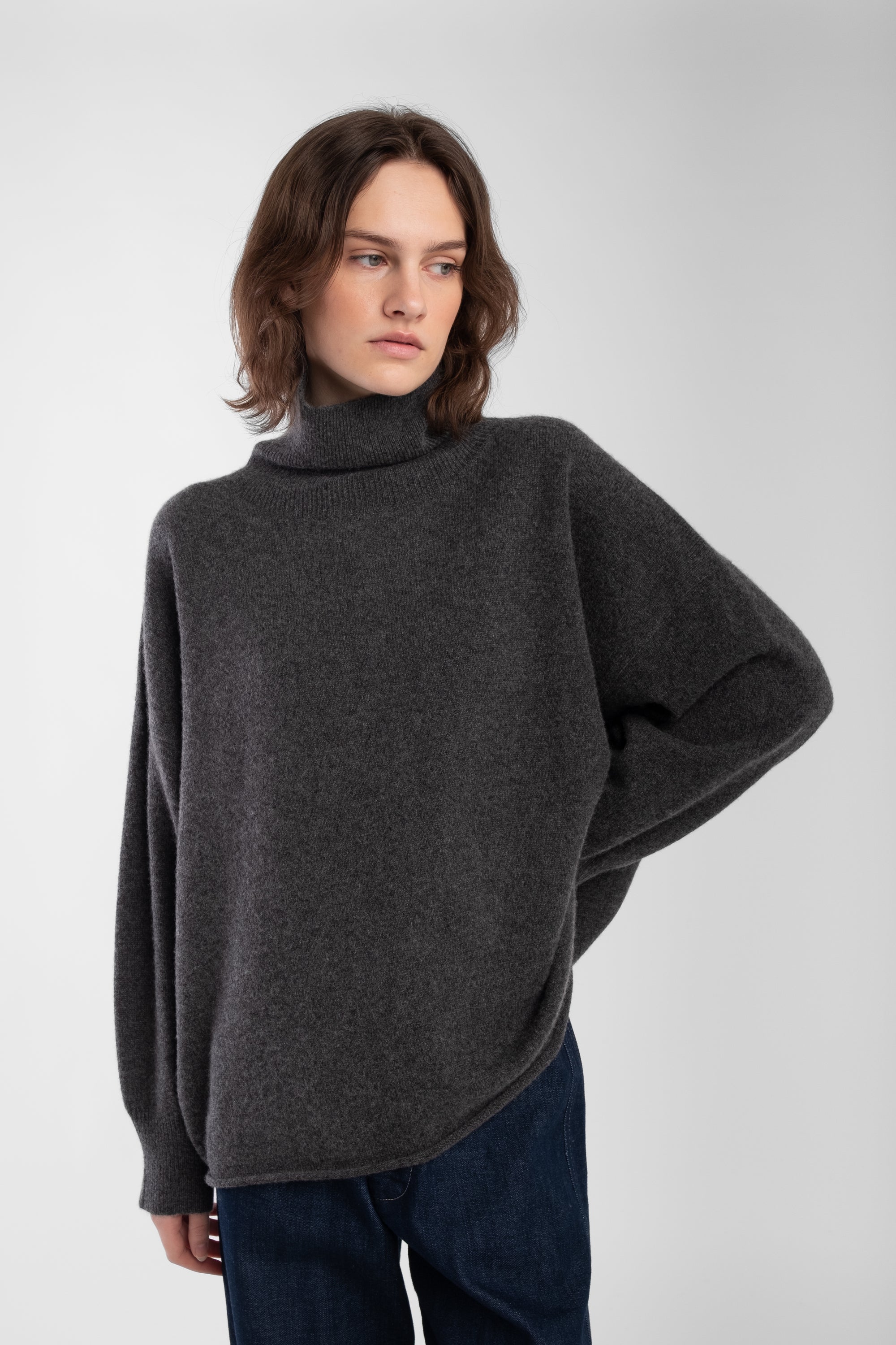 Charcoal Cashmere High Neck Sweater