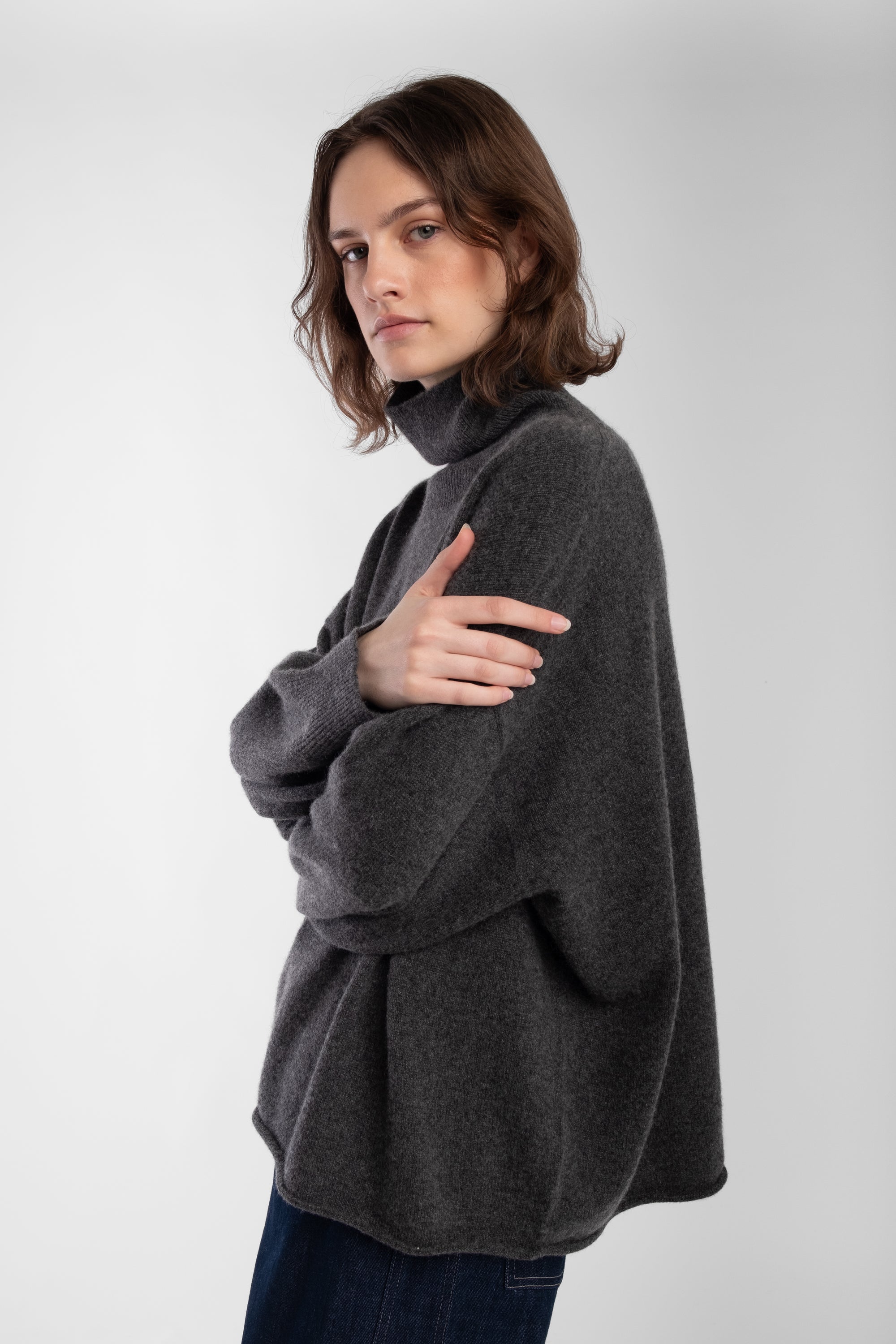 Charcoal Cashmere High Neck Sweater