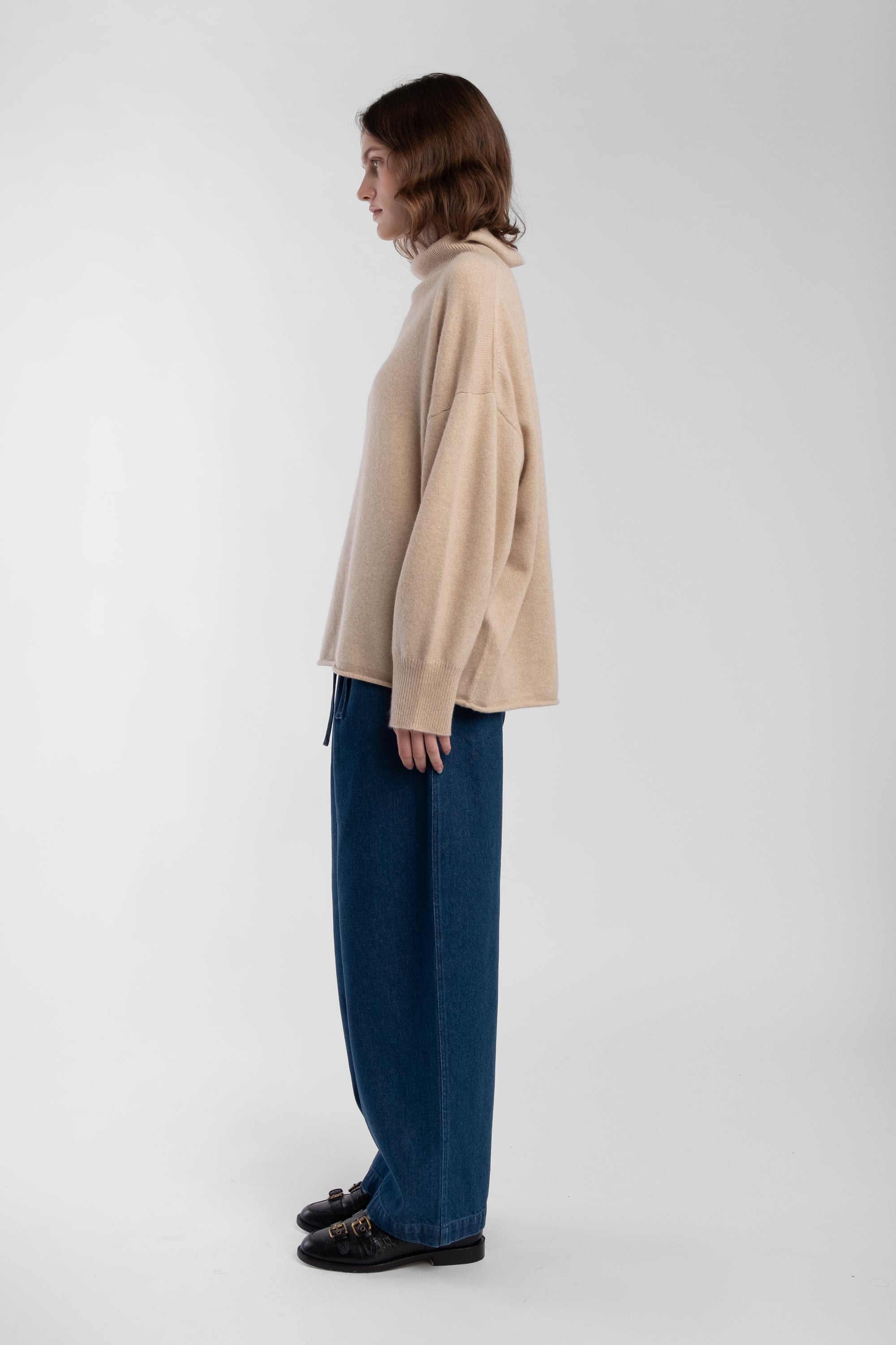 Sand Cashmere High Neck Sweater