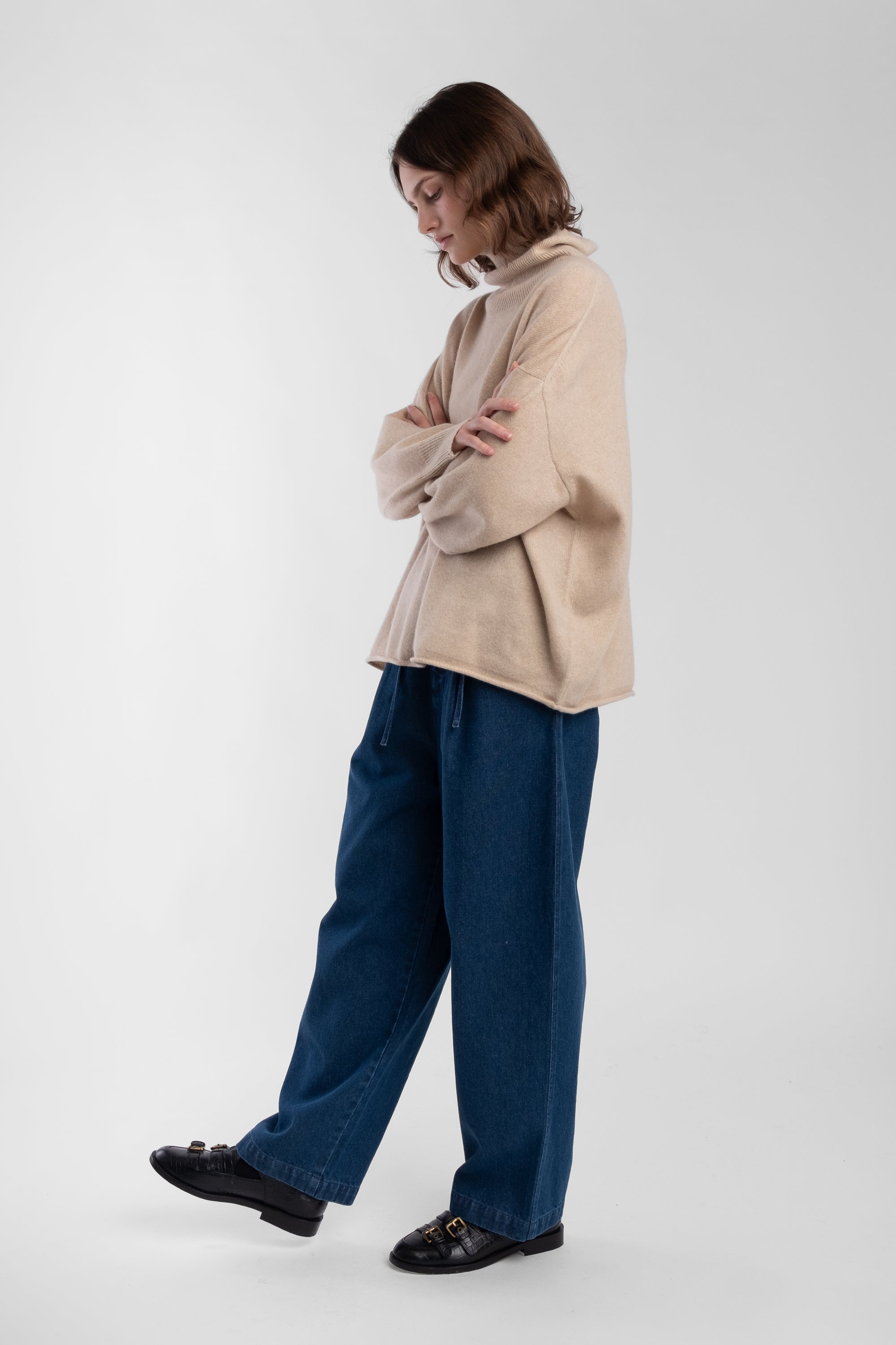 Sand Cashmere High Neck Sweater