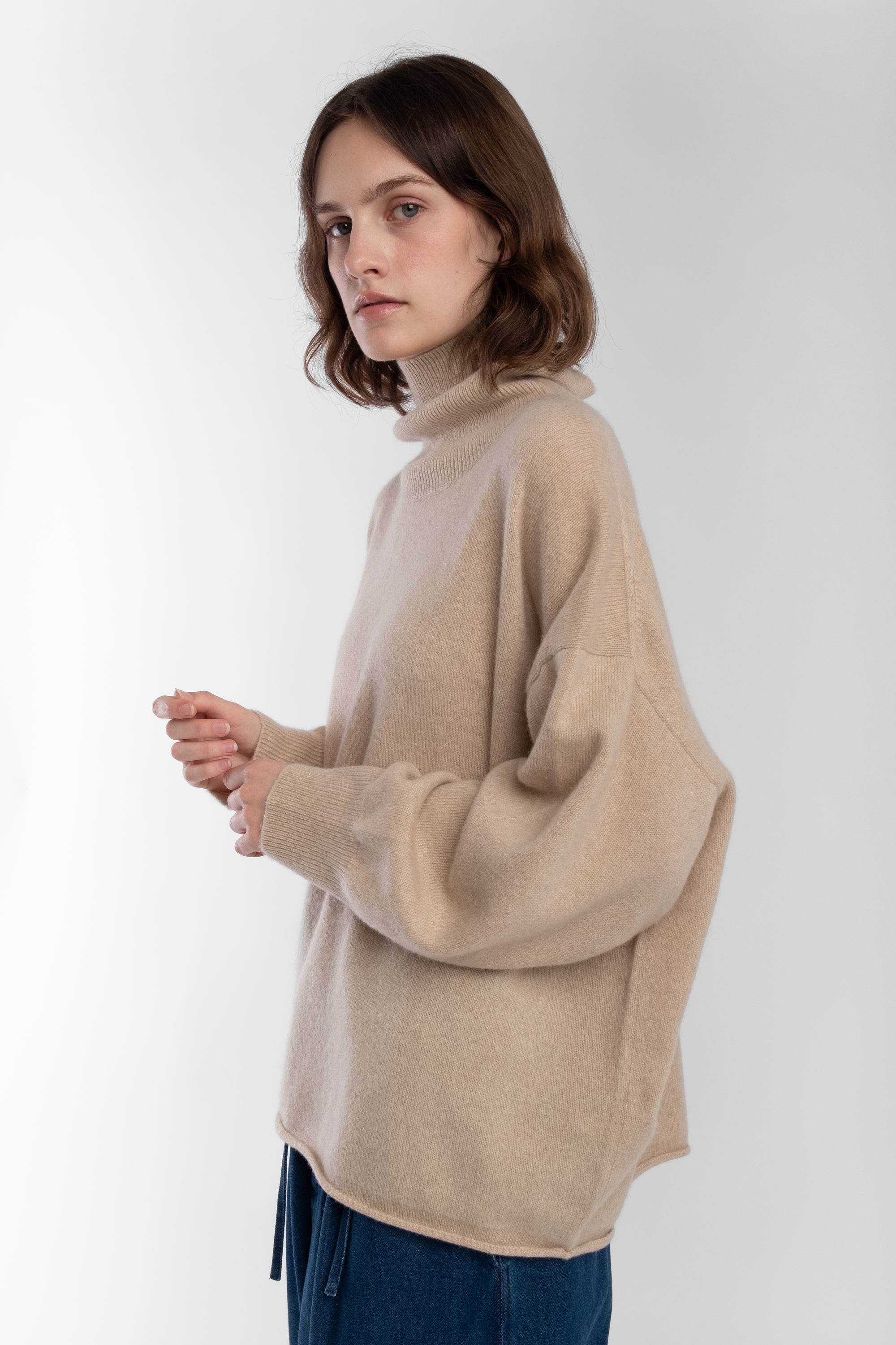 Sand Cashmere High Neck Sweater
