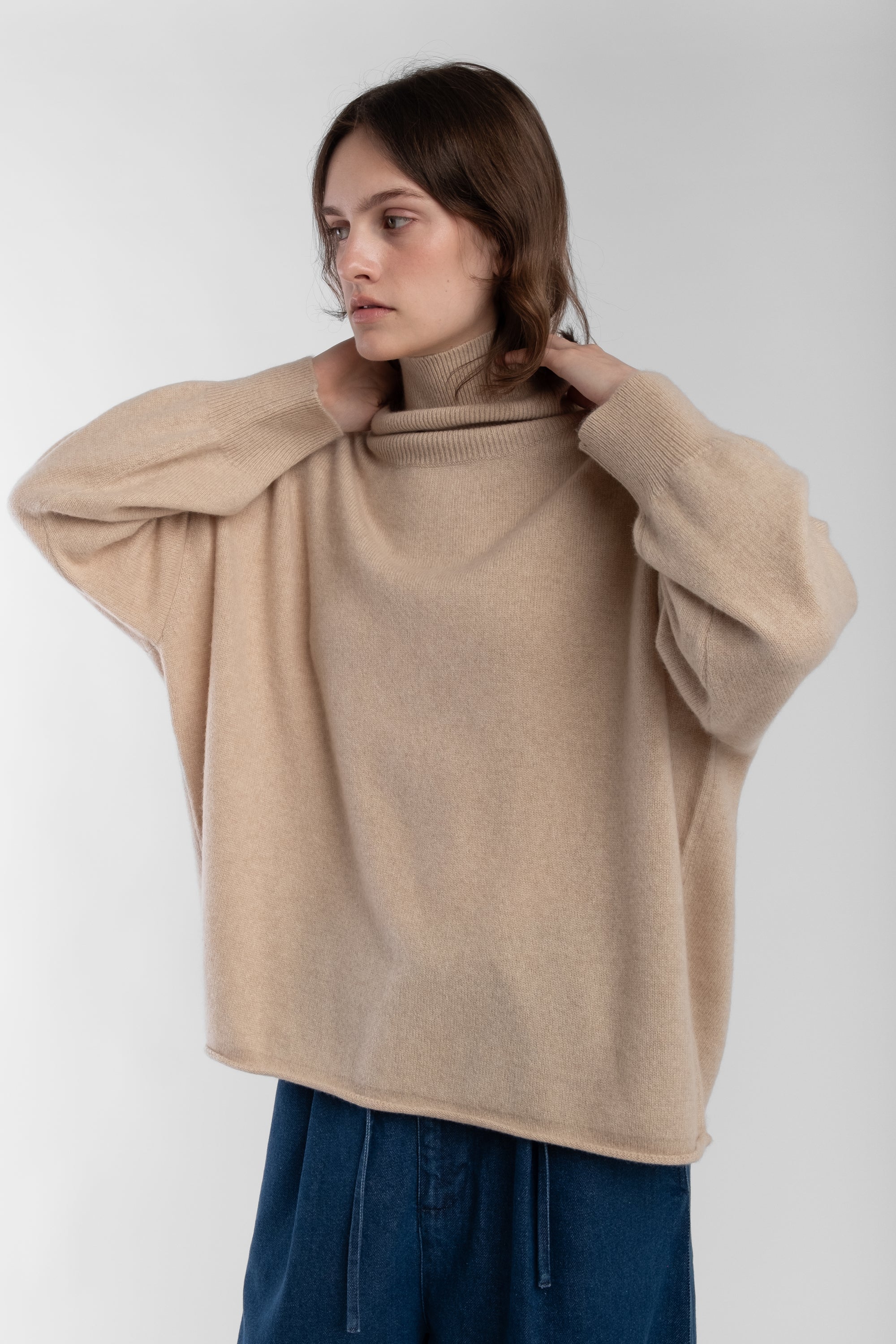 Sand Cashmere High Neck Sweater