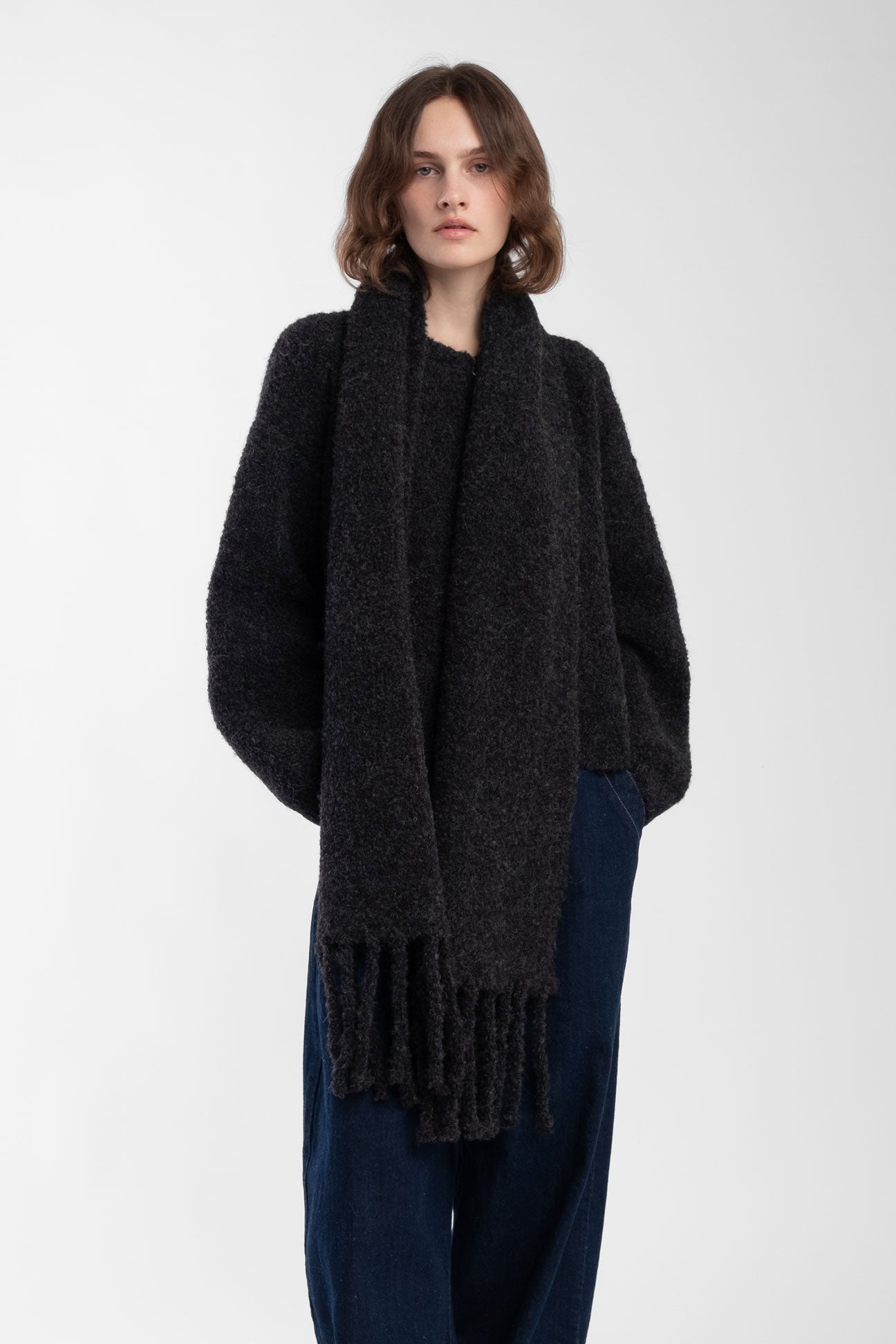 Charcoal Curly Fringe Scarf