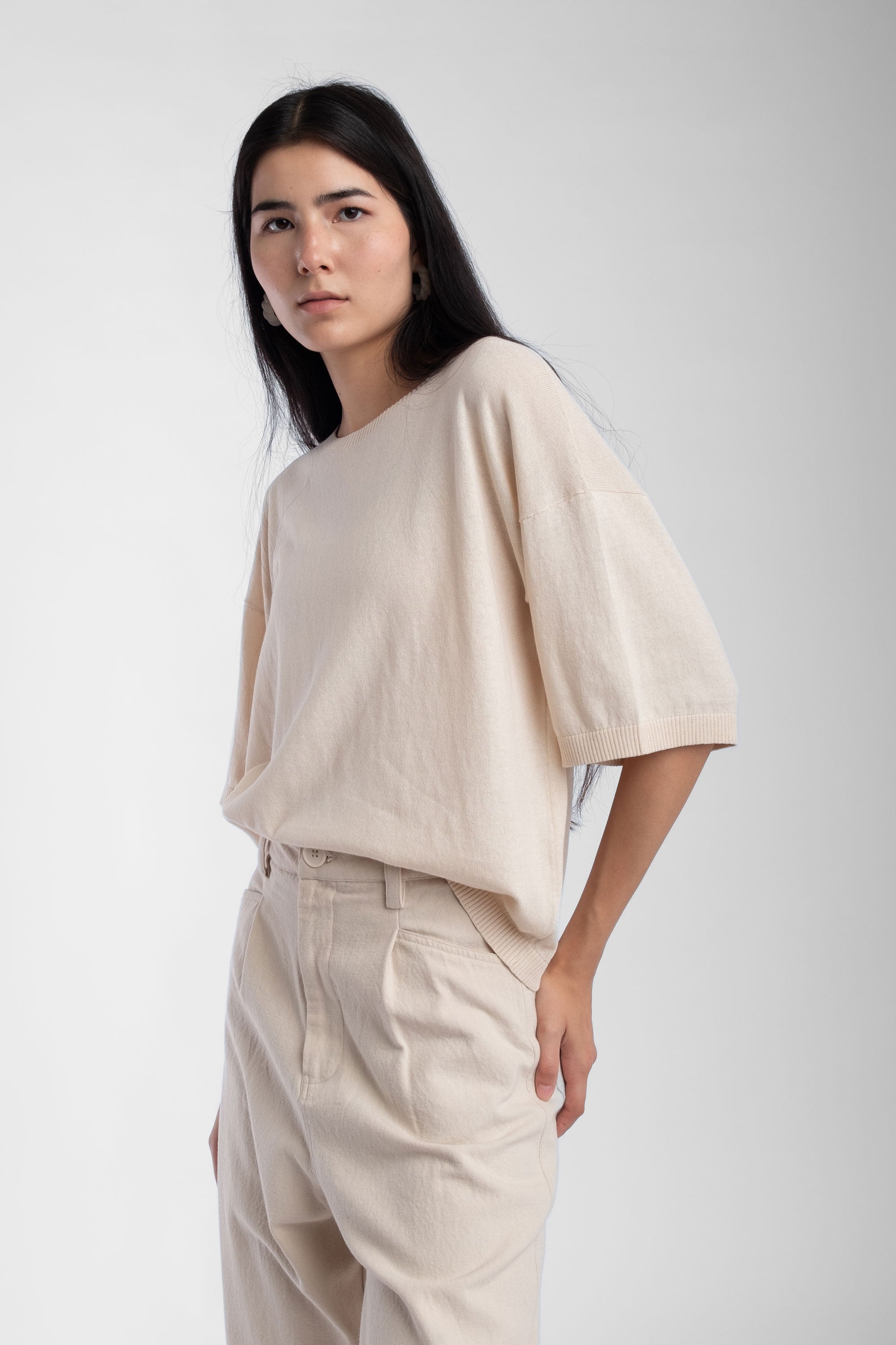 Cream Extrafine Knit Tee