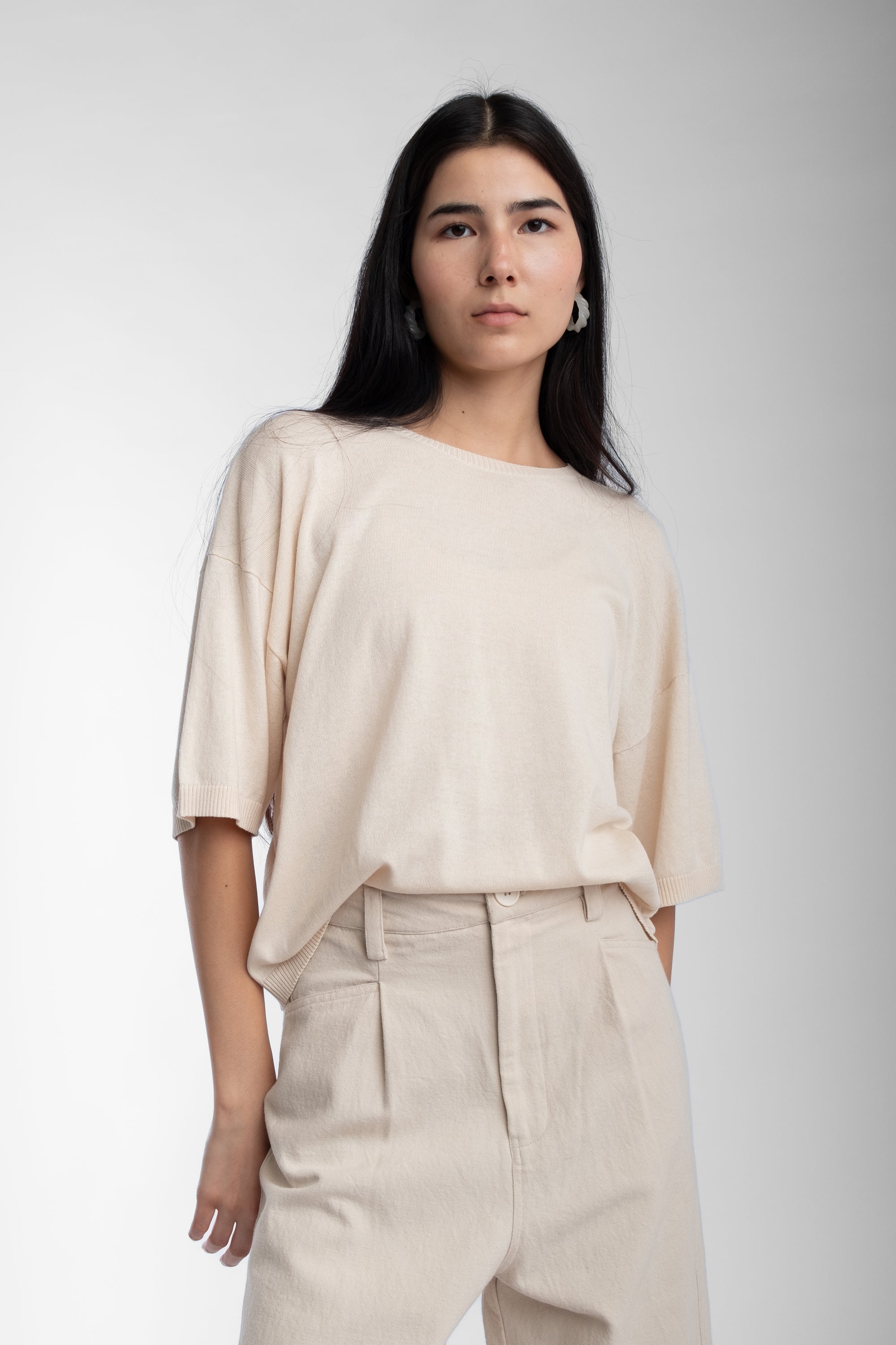 Cream Extrafine Knit Tee