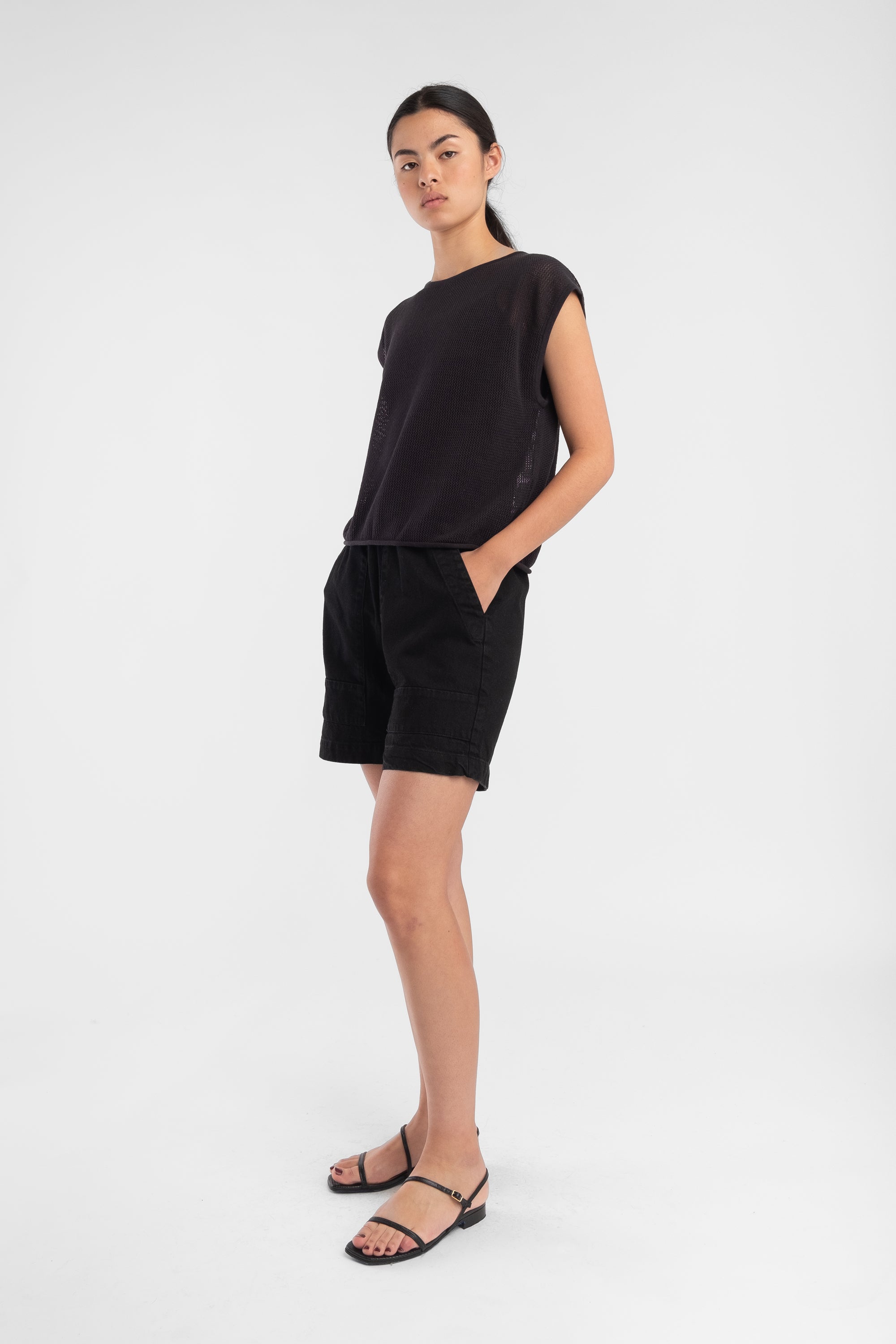 Faded Black Fine Mesh Tank