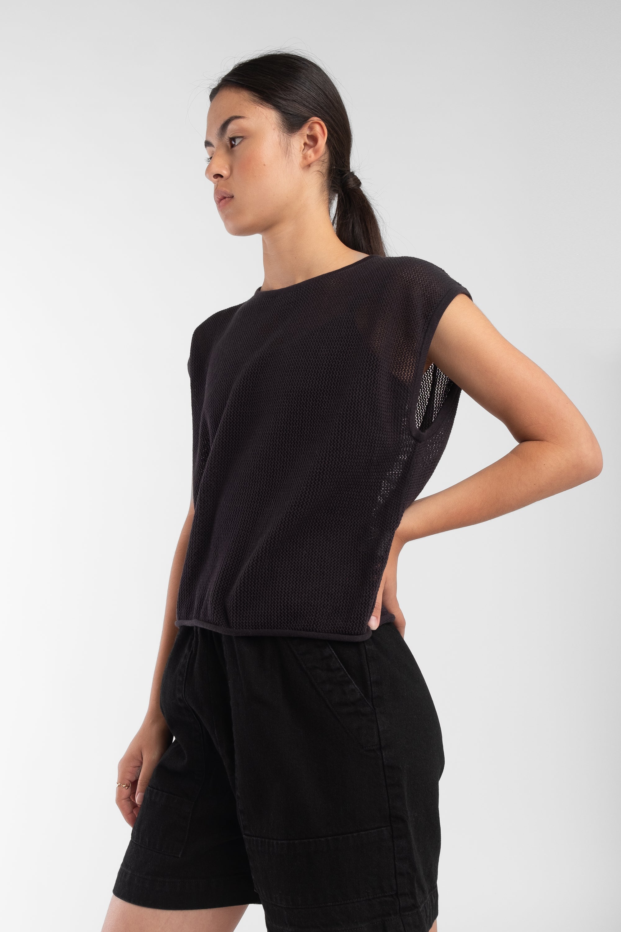 Faded Black Fine Mesh Tank