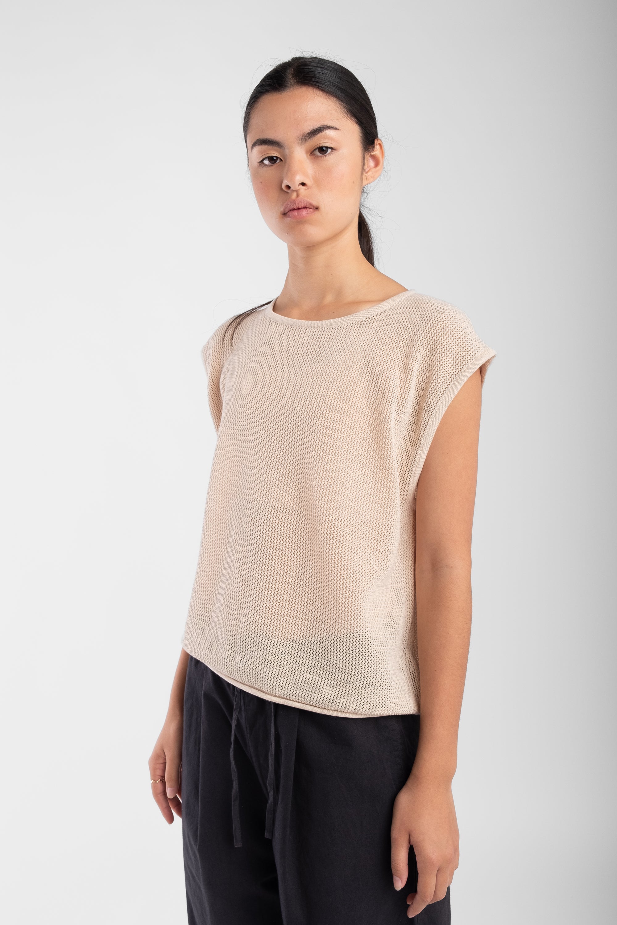 Cream Fine Mesh Tank