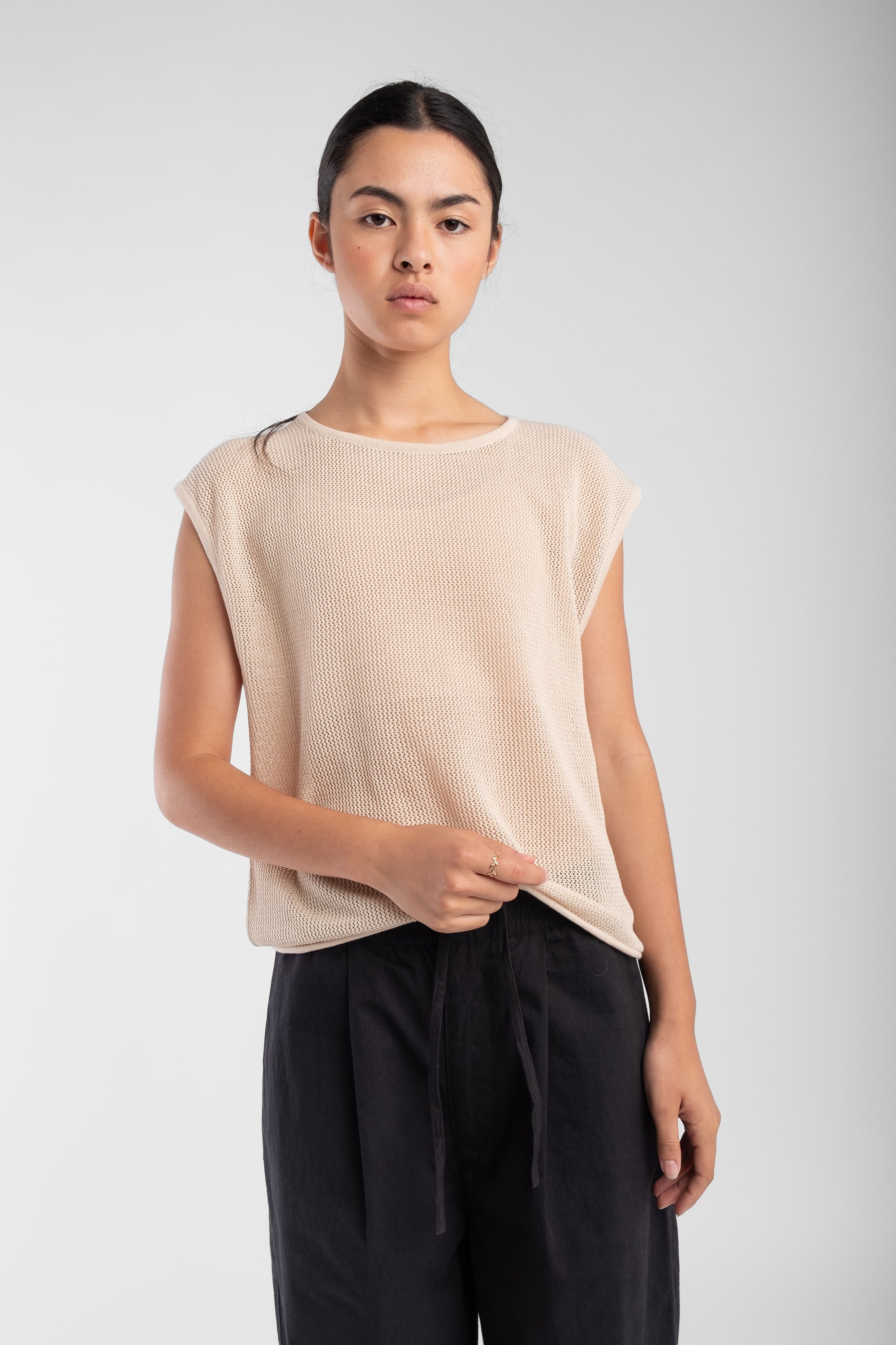 Cream Fine Mesh Tank