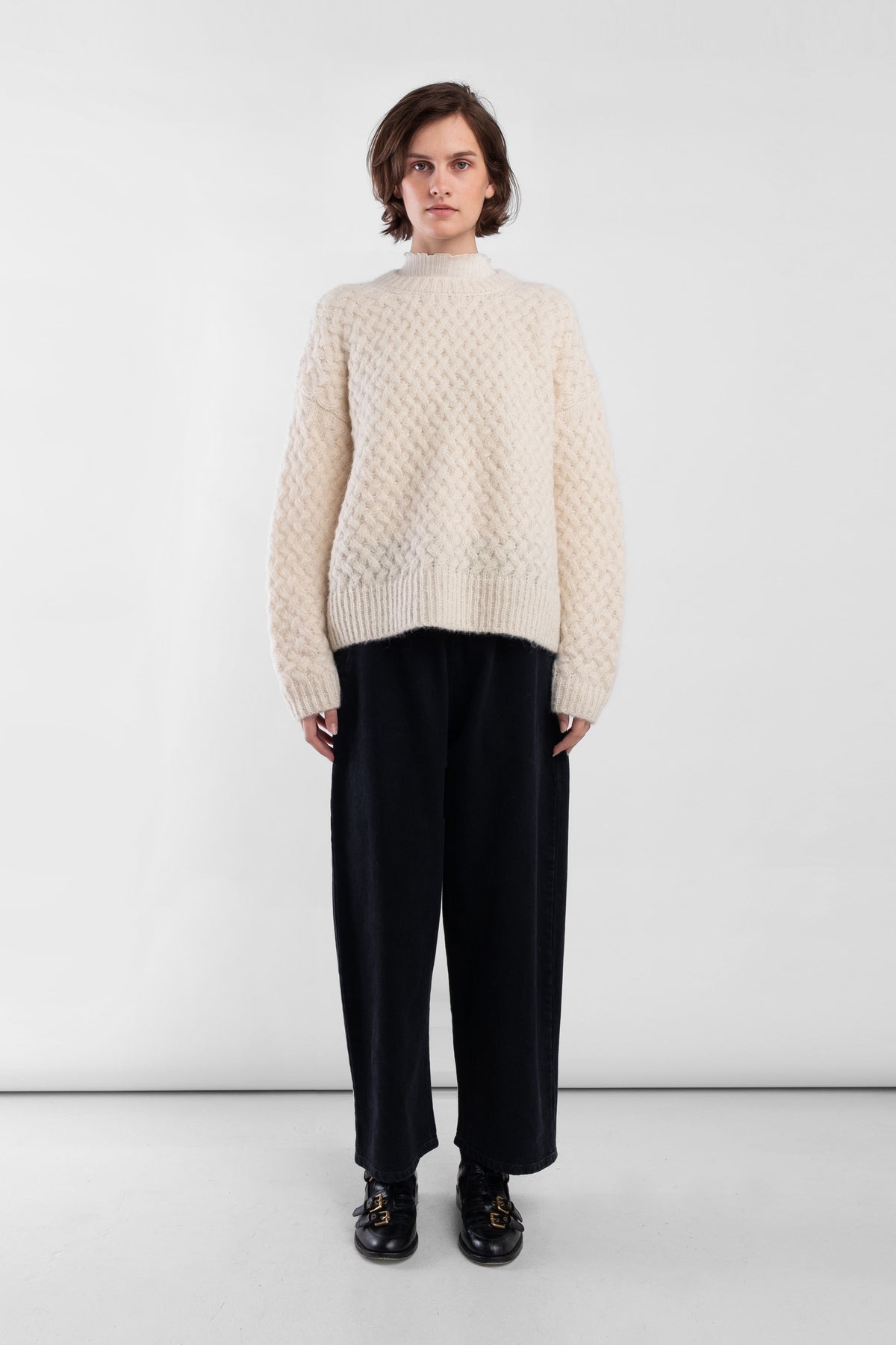 Cream Knit Weave Pullover