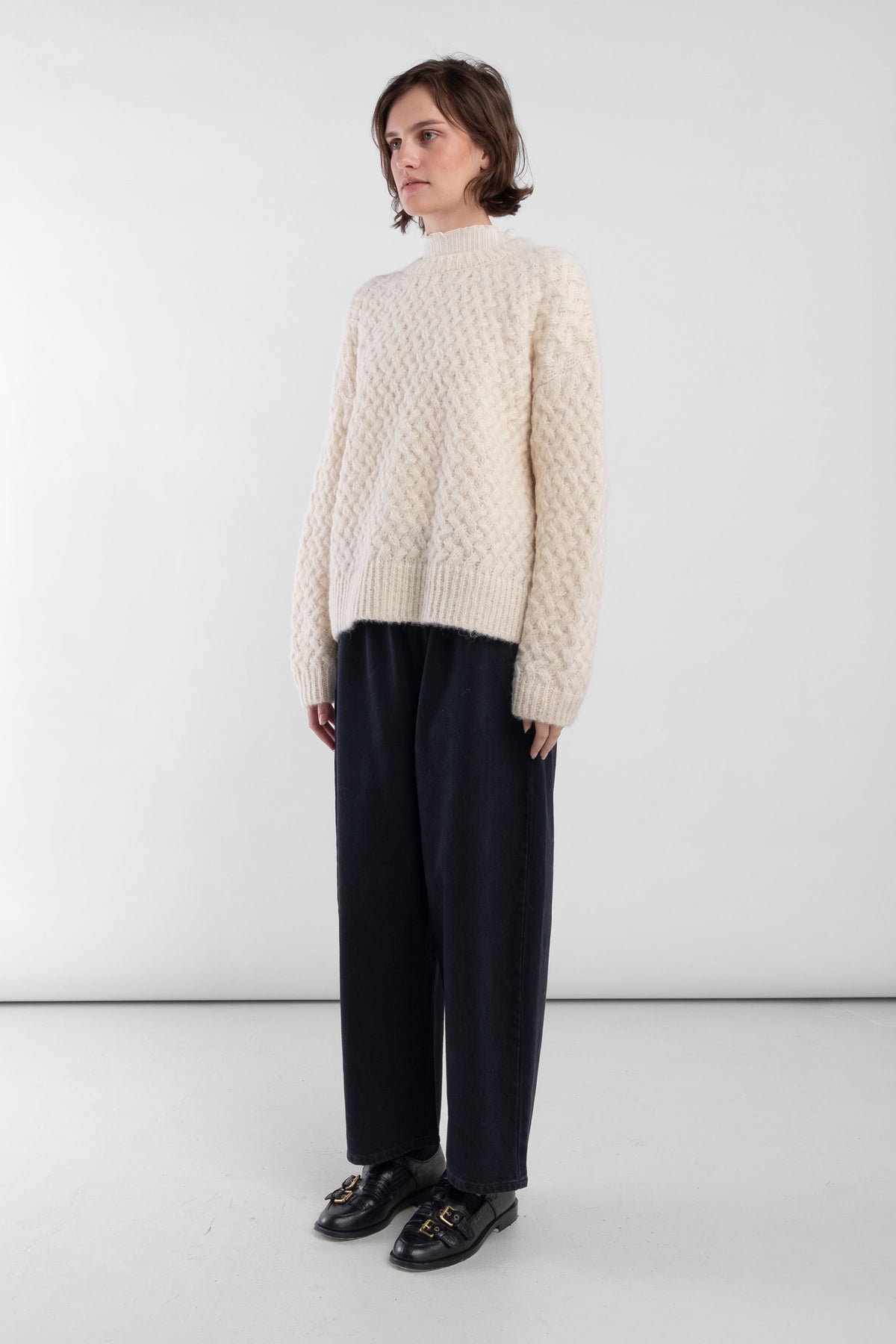 Cream Knit Weave Pullover