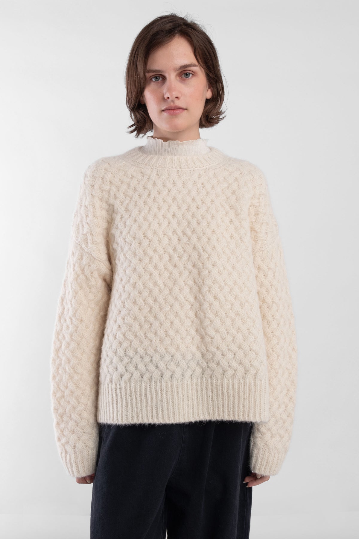 Cream Knit Weave Pullover