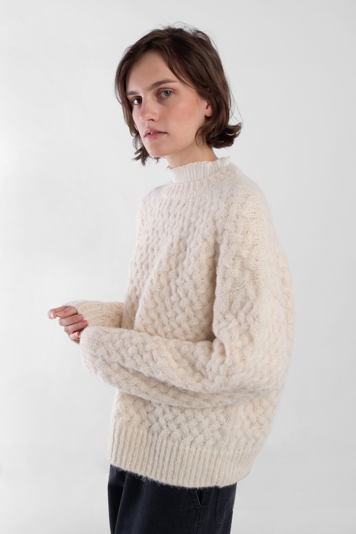 Cream Knit Weave Pullover