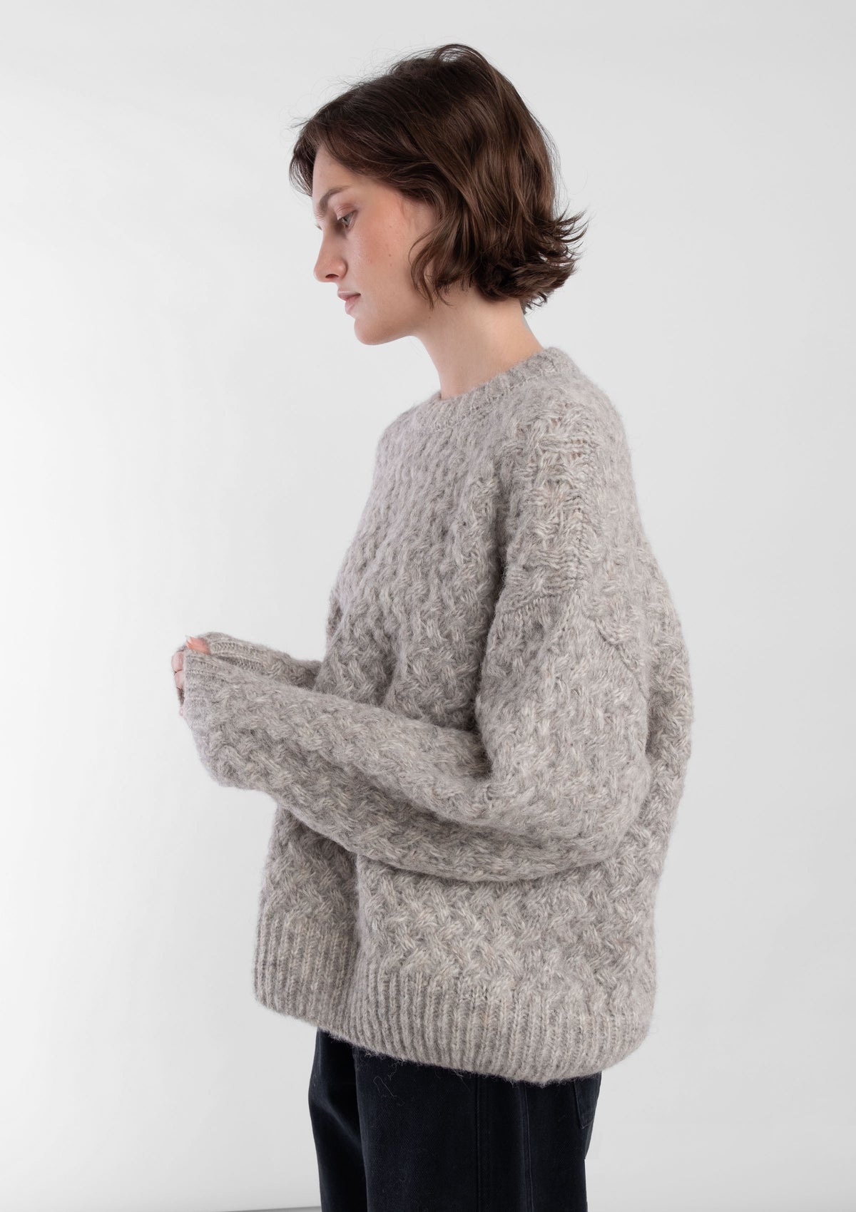 Heather Grey Knit Weave Pullover