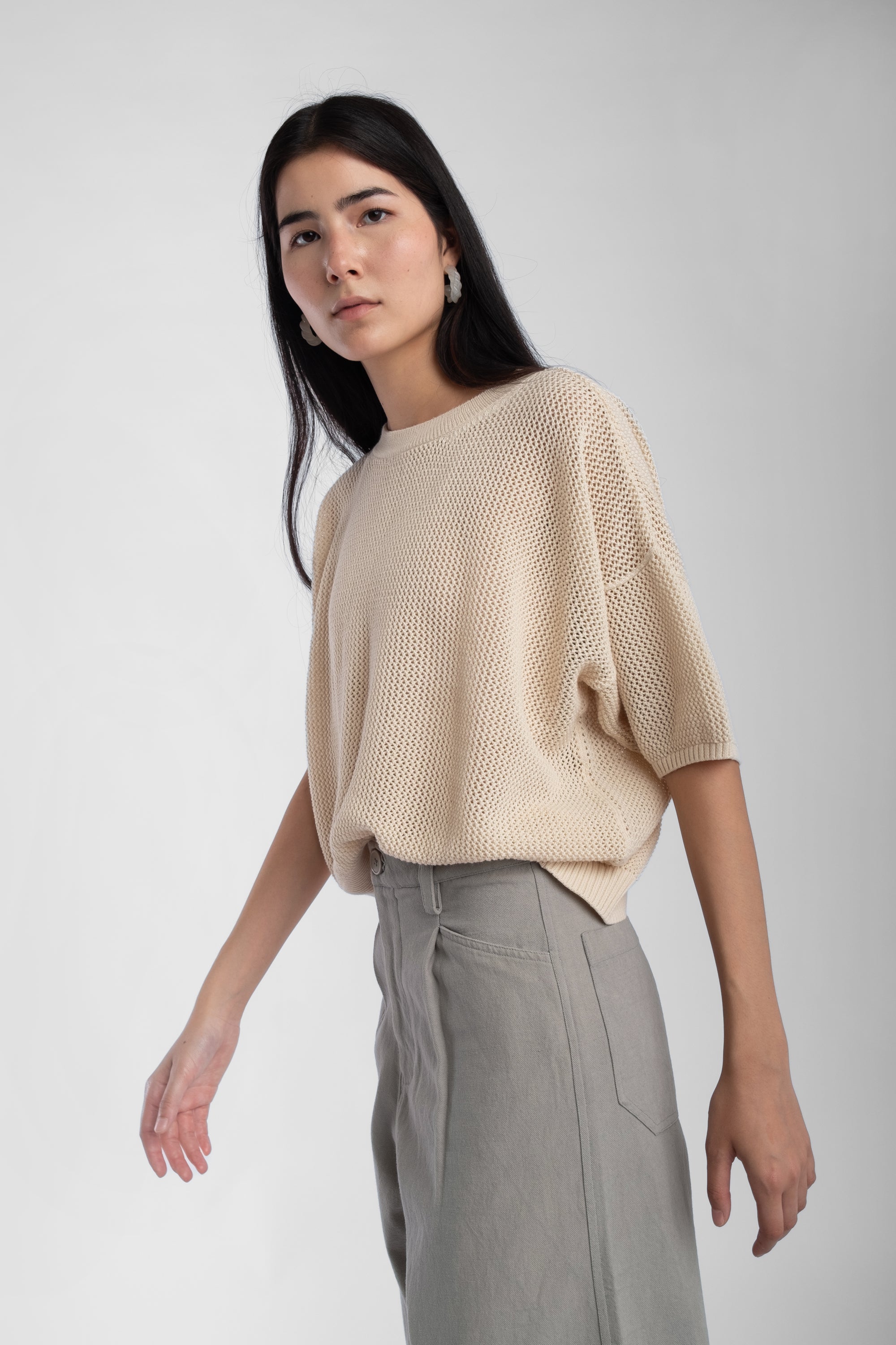 Cream Mesh Tee
