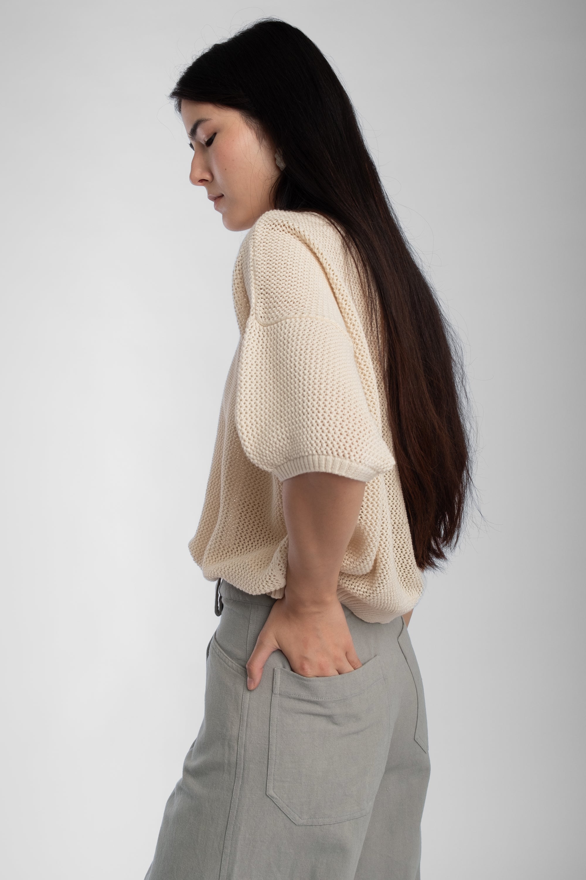 Cream Mesh Tee
