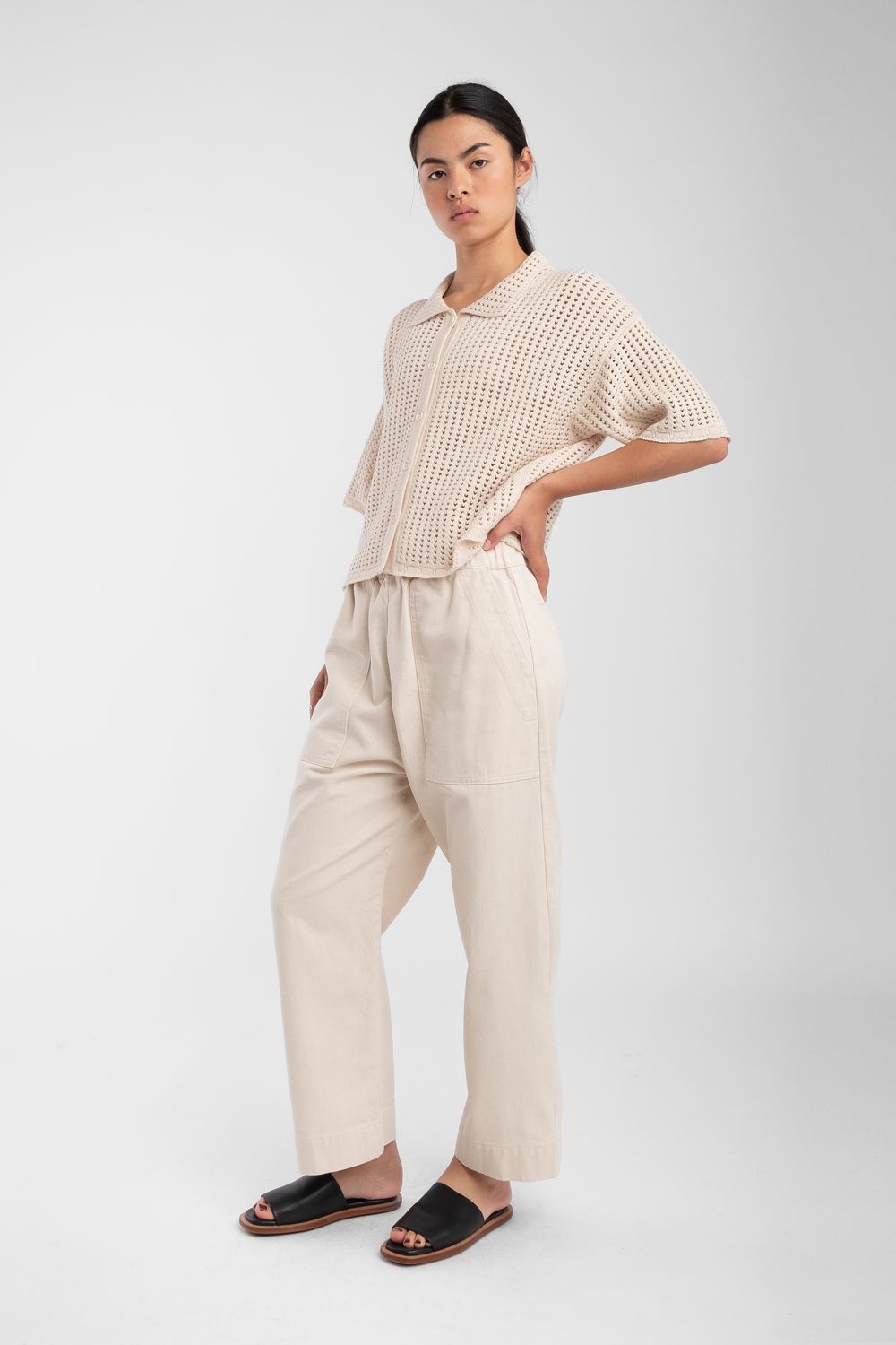 Cream Open Knit Polo