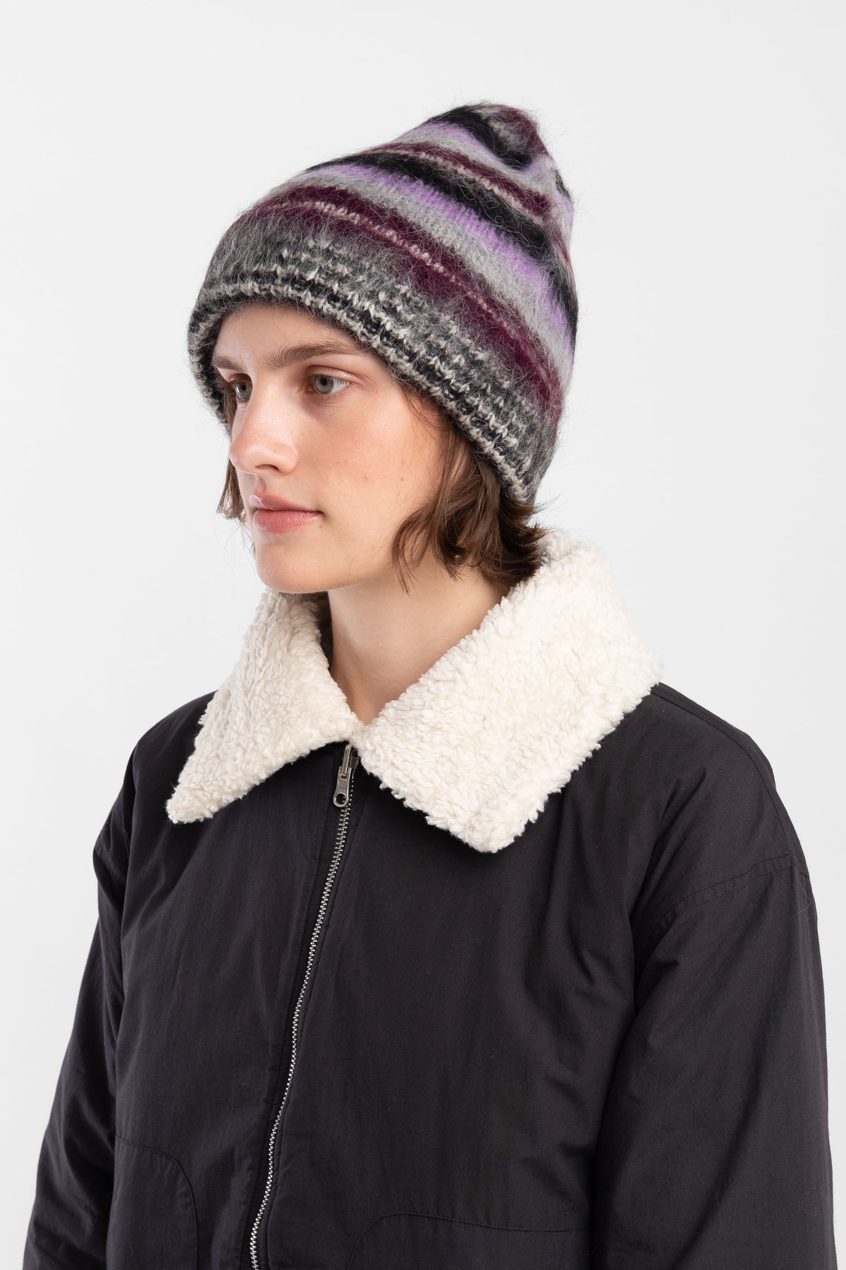 Violet/Navy Brushed Striped Hat