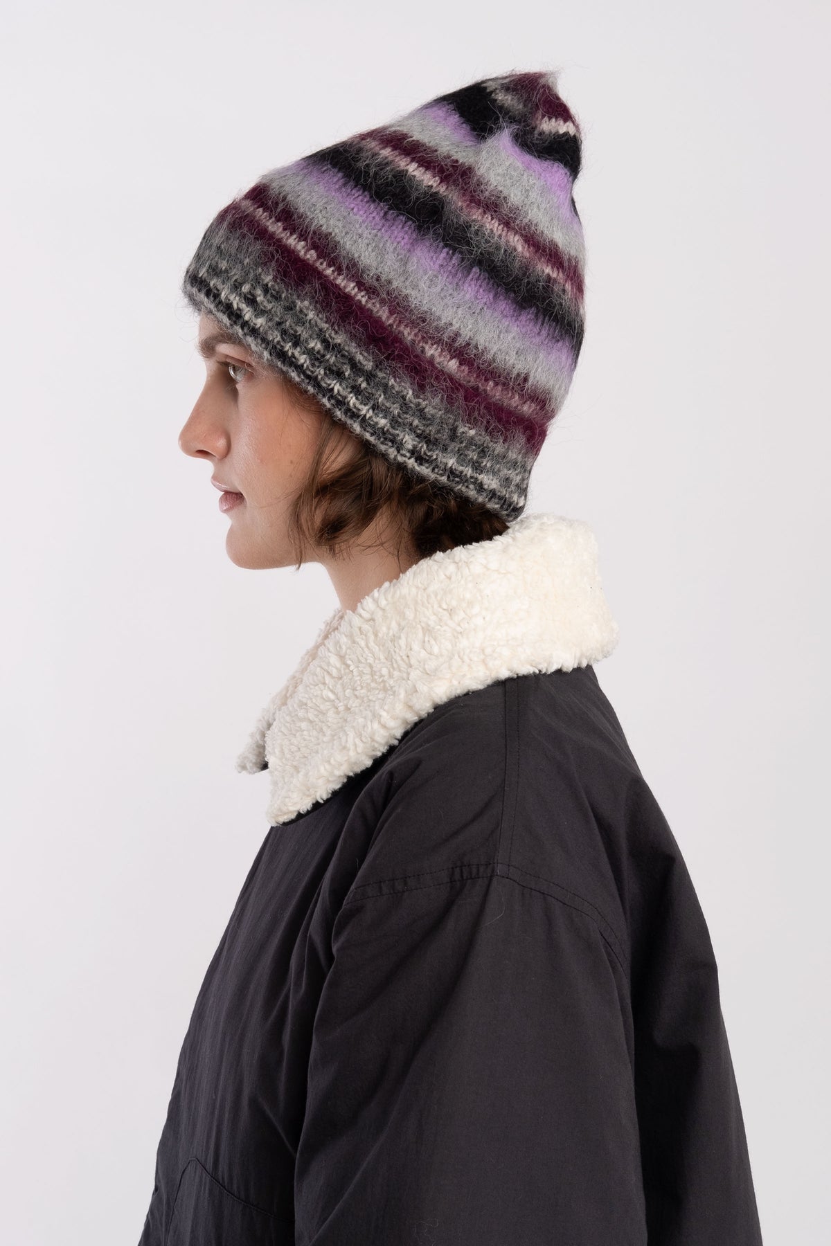 Violet/Navy Brushed Striped Hat