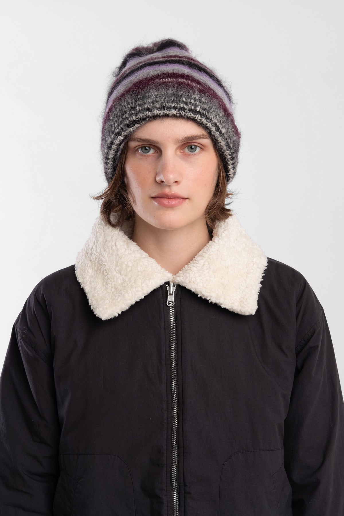 Violet/Navy Brushed Striped Hat