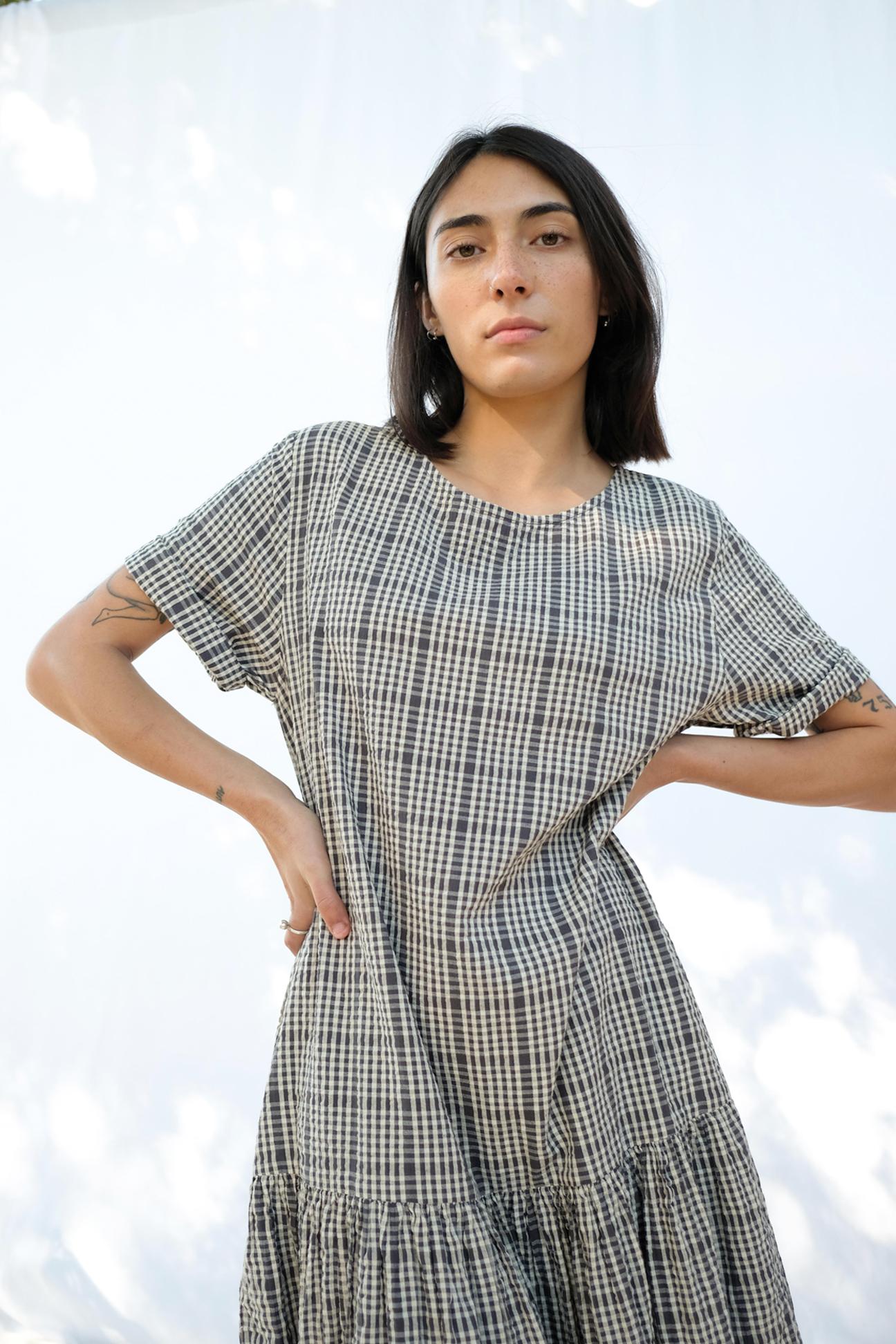 Sample - Button Tee Dress Gingham